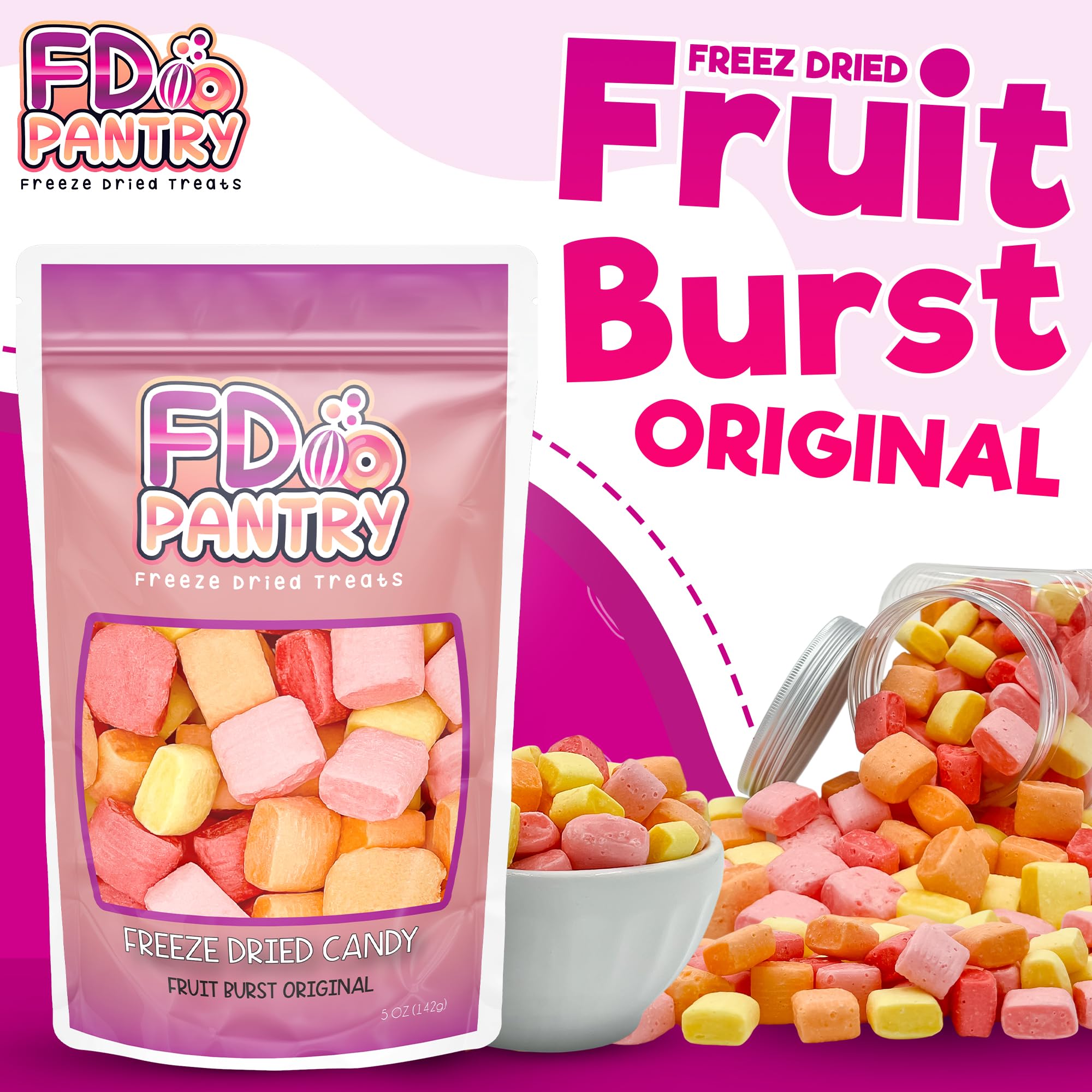 Freeze Dried Fruit Bursts Candy - 5oz Assorted Flavors (Cherry, Strawberry, Lemon, Orange) | Healthy Sweet Snacks, Party Favors & Gift Ideas | Perfect for Office Treats, Road Trips and Movie Nights