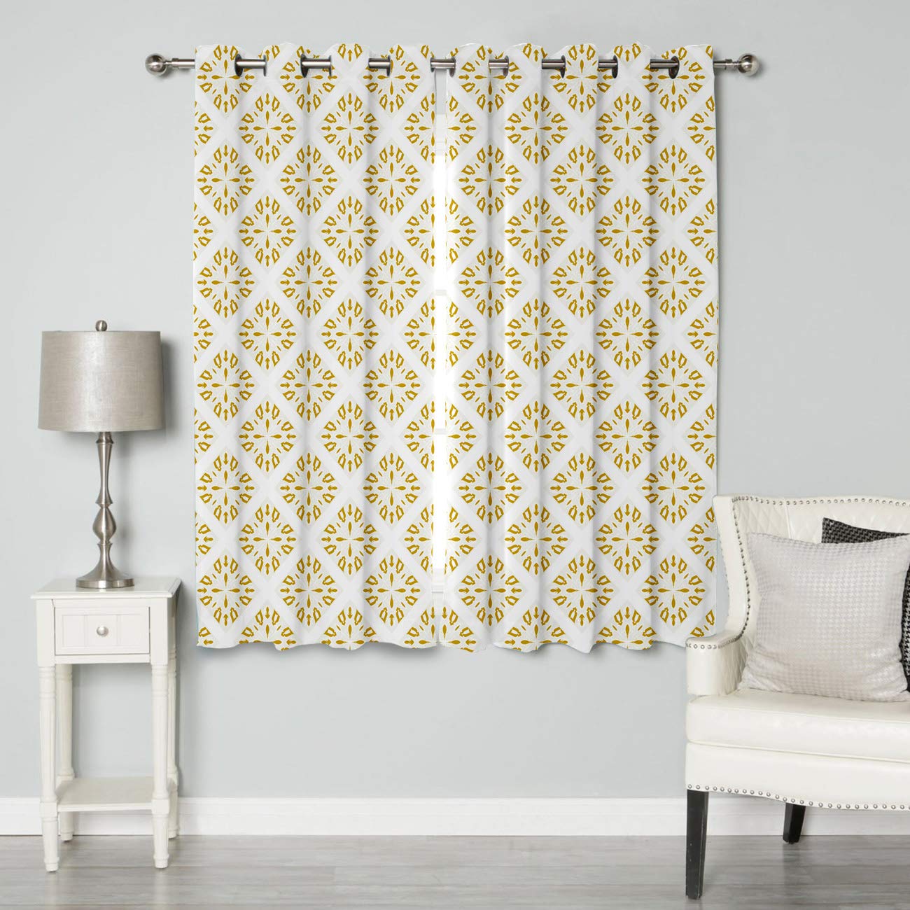 Thermal Insulated Blackout Curtains for Bedroom & Living Room - Modern Grommet Window Drapes, Set of 2 Panels (52x84 Inches) with Diamond Geometric Damask Design - Perfect for Light Control, Privacy & Energy Efficiency