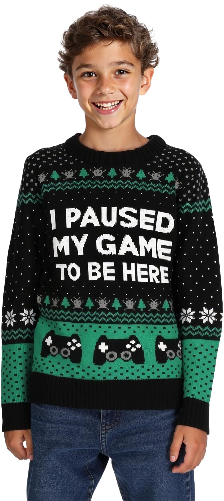 Funny Gamer Ugly Christmas Sweater for Kids & Teens - Best Holiday Gift for Young Gamers - 'I Paused My Game to Be Here' Design - Perfect for Christmas Parties, Gaming Events & Festive Family Gatherings