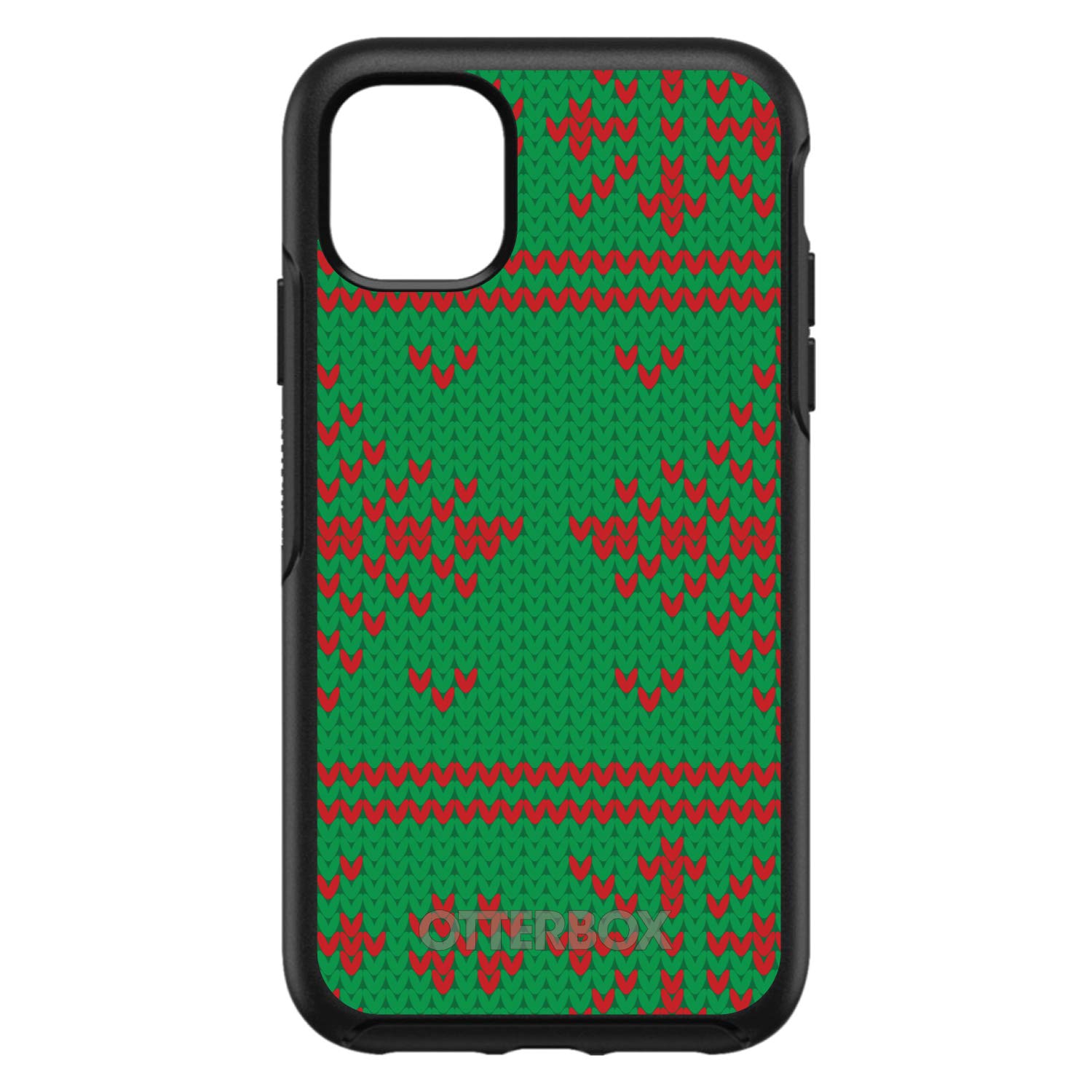 DistinctInk iPhone 12 Pro MAX Case (6.7 Inch) - Durable Protective Cover Replacement for OtterBox Symmetry - Custom Black with Festive Green Red Ugly Christmas Sweater Design - Perfect for Holiday Gifts, Christmas Parties & Year-Round Protection