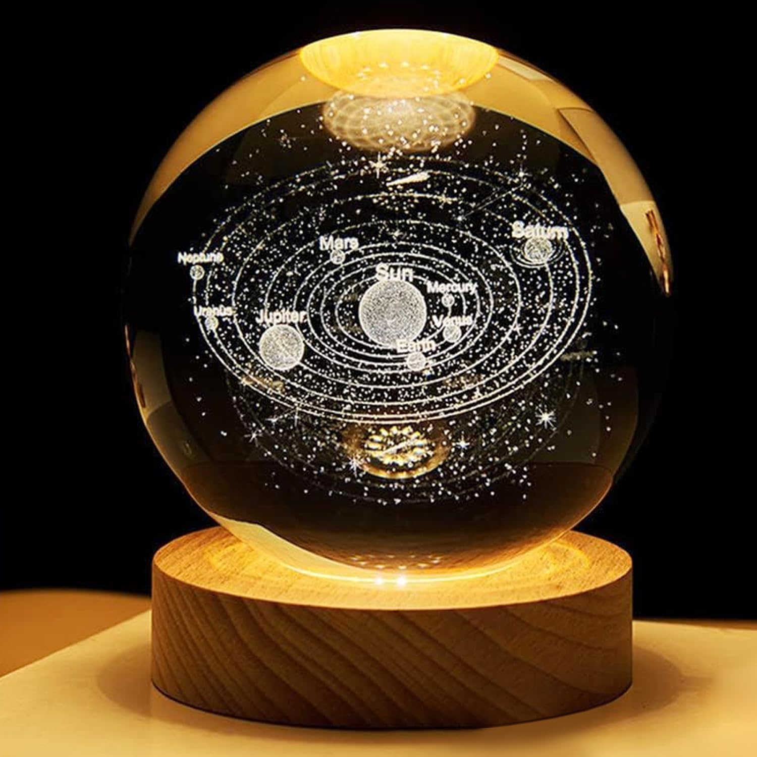 KHANAK Universe Crystal Ball Night Light - 3D Glass LED Lamp with Wooden Base, Colorful Mood Lighting for Home Decor, Birthday Gift for Teens, Boys & Girls | Perfect for Bedroom, Nursery, Meditation & Relaxation