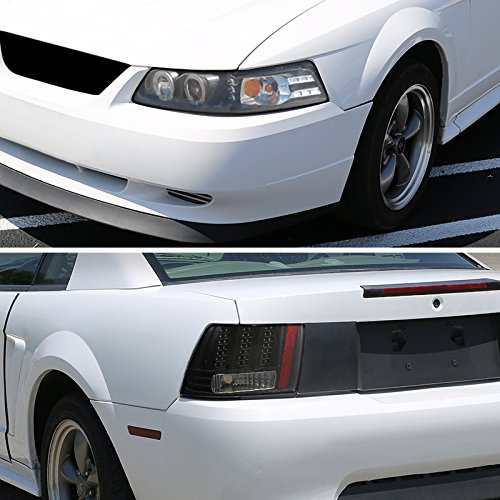 Spec-D Tuning Dual Halo Black Projector Headlights & Sequential LED Tail Lights for 1999-2004 Ford Mustang - Complete Left & Right Headlamp Assembly - Upgrade Your Ride with Stylish Lighting for Night Driving & Car Shows