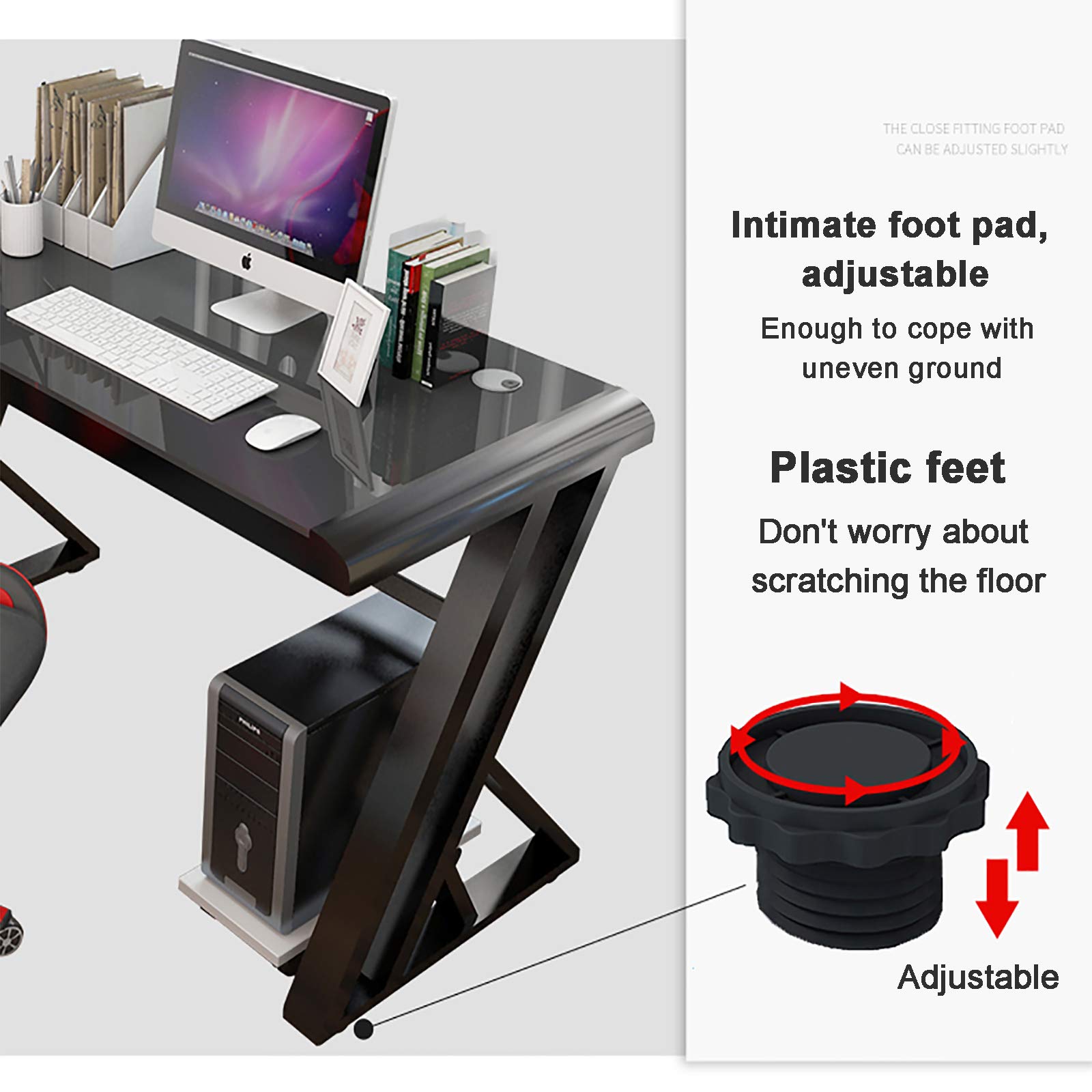 Premium Glass Top & Metal Frame Computer Desk - Ergonomic Z-Shaped Gaming Table for Esports & Home Office - Racing Style Workstation for Gamers & Professionals (Ideal for Gaming, Work, Study & Small Spaces)