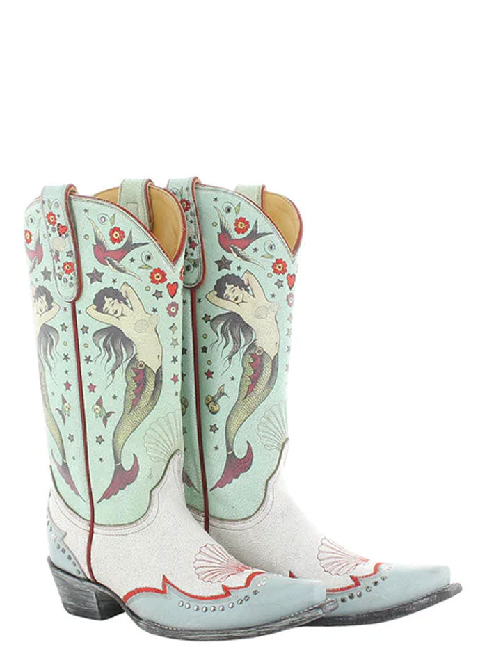 Old Gringo L4073 Women's Coraline Leather Boots in Taupe & Teal - Stylish Western Boots for Cowgirl Fashion, Rodeo Events & Country Outfits
