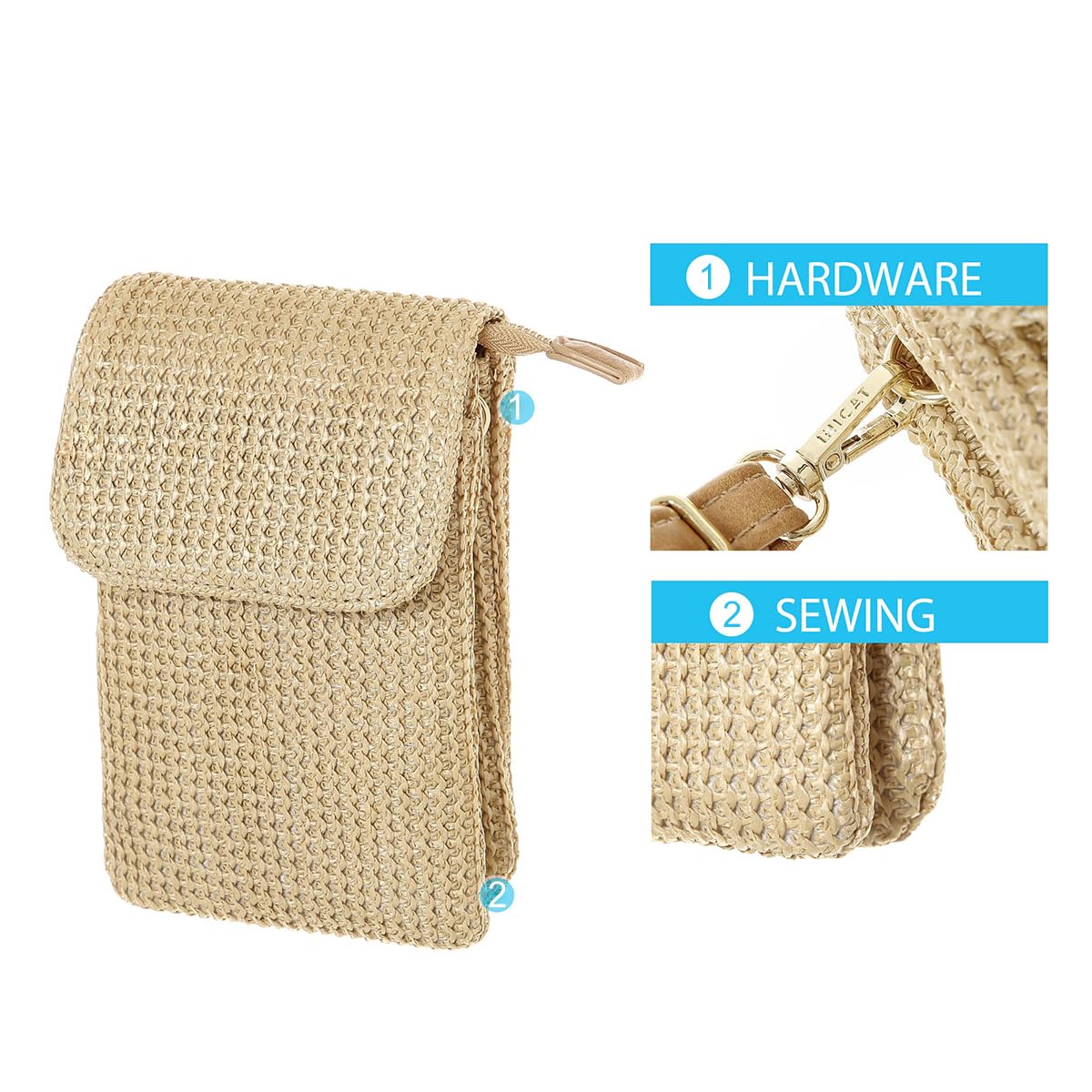 MINICAT Straw Beach Bag for Women - Water Bottle Holder - Vacation Purse for Summer Outings