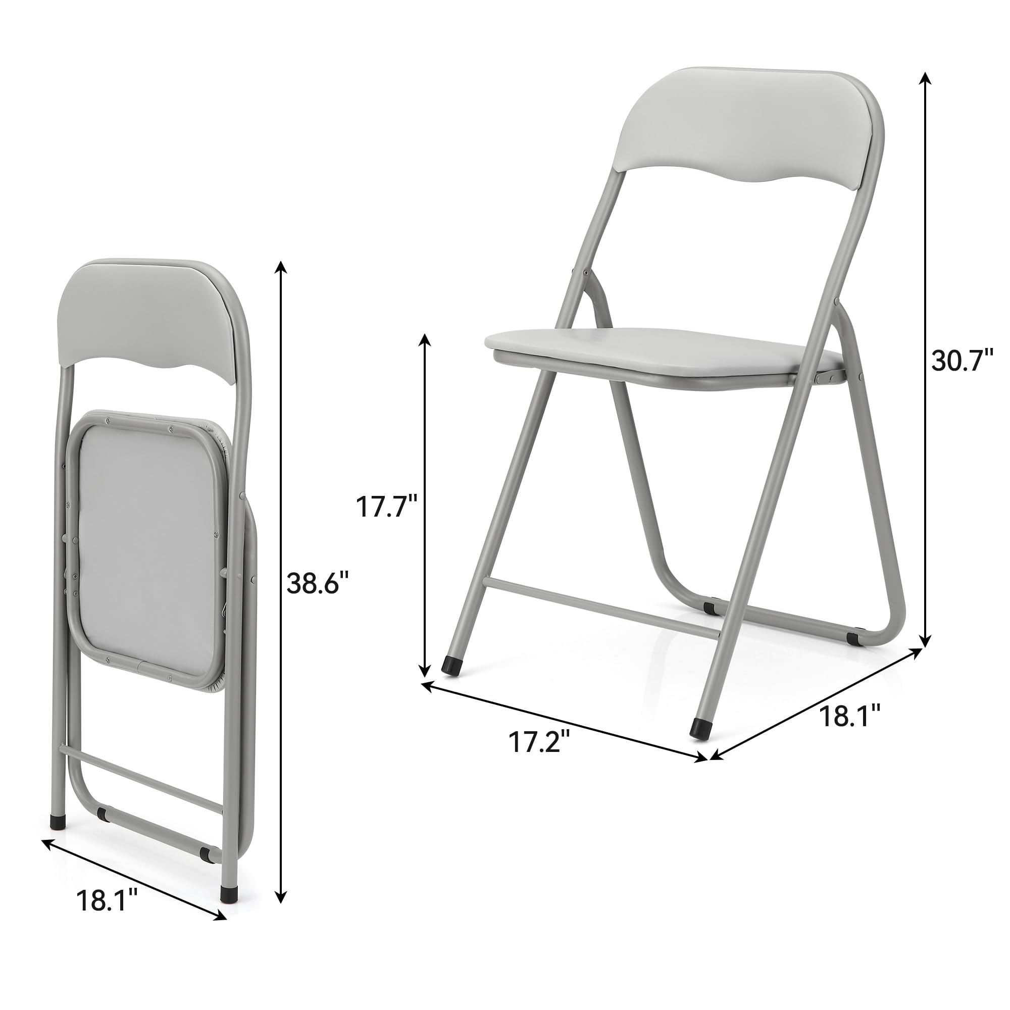 4 Pack Folding Chairs with Cushion - Portable Metal Stackable Chairs for Indoor & Outdoor Events, Non-Slip Feet Pads, Grey - Perfect for Parties, Picnics, Weddings & Home Use