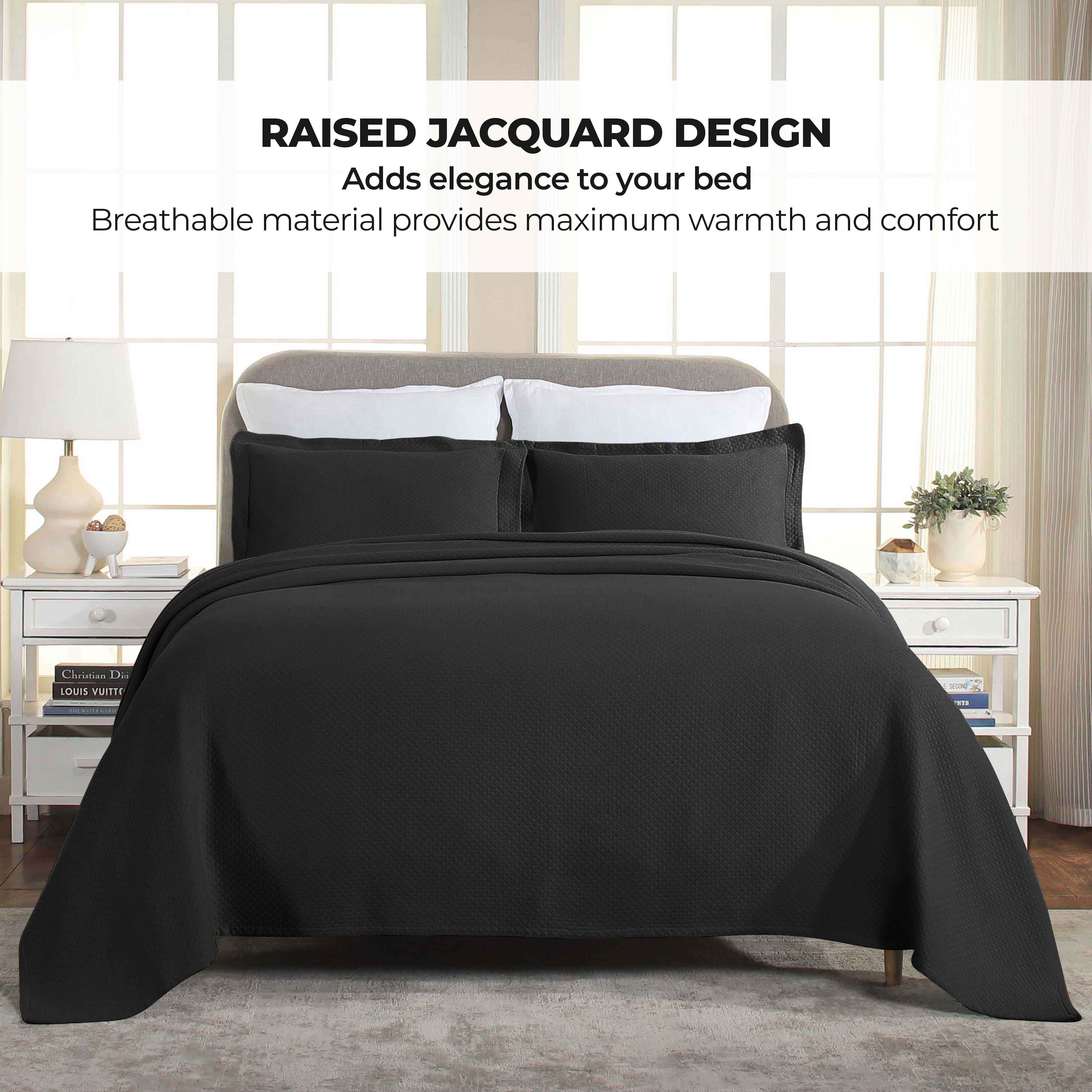 Premium Jacquard Matelassé Cotton Diamond Solitaire Bedspread Set - Queen Size Luxury Bedding for Master Bedroom & Guest Room Decor