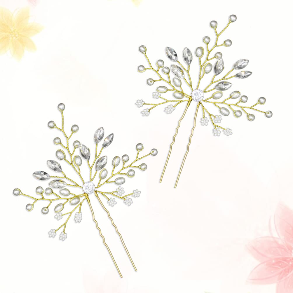 1 Pair Rhinestone Crystal Bridal Hairpins - Pearl Beaded Hair Accessories for Wedding Bride - Perfect for Bridal Bouquet, Updos & Special Occasions