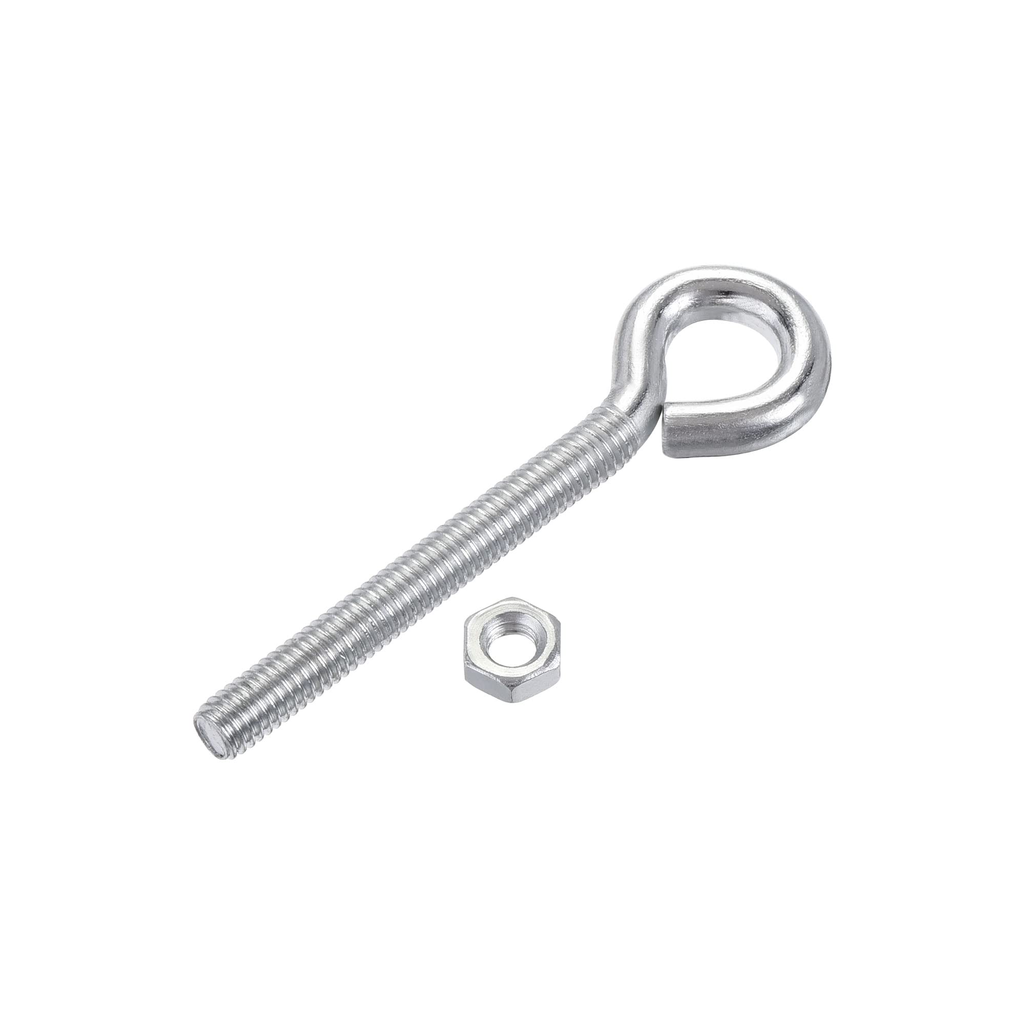 uxcell M6x50mm Eye Hooks Screws Bolts Kit - 10pcs Carbon Steel Hanger Eyelet Hooks with Hex Nuts - Heavy Duty Metal & Wood Terminal Ring Hooks for Hanging Plants, Shelves, and DIY Projects