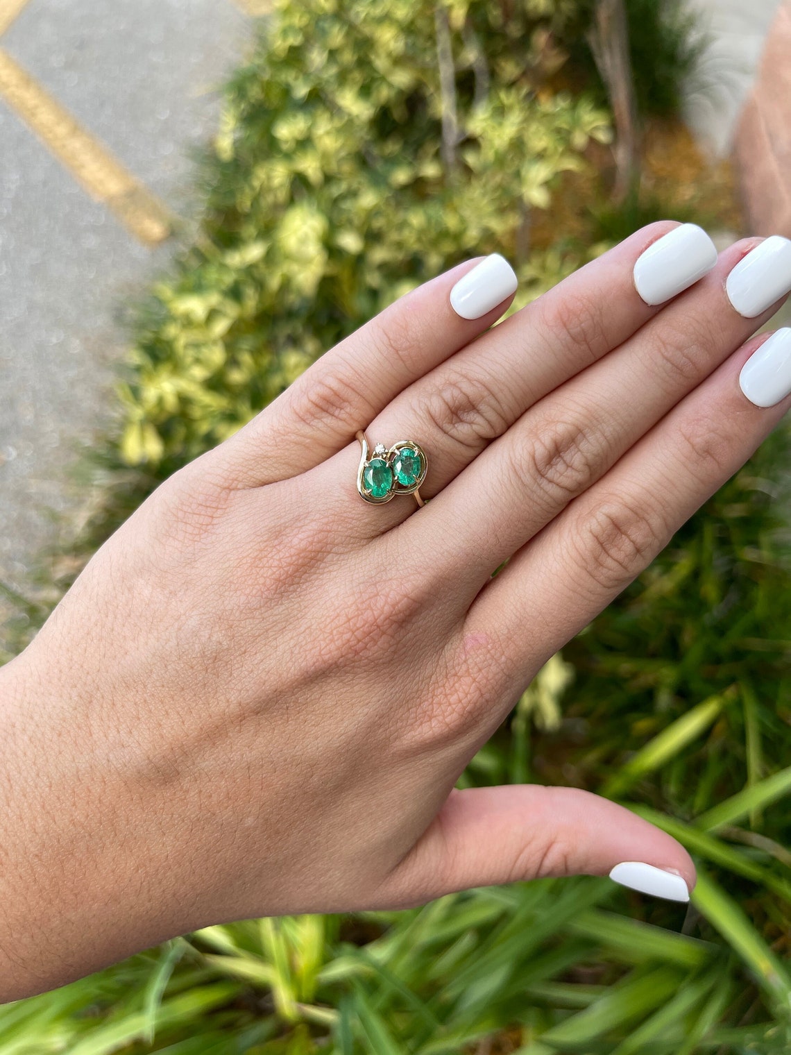 1.48tcw 14K Solid Gold Natural Emerald Oval Cut Ring with Petite Diamond Accent - Elegant Dual Band Jewelry for Engagement, Wedding & Anniversary Gifts