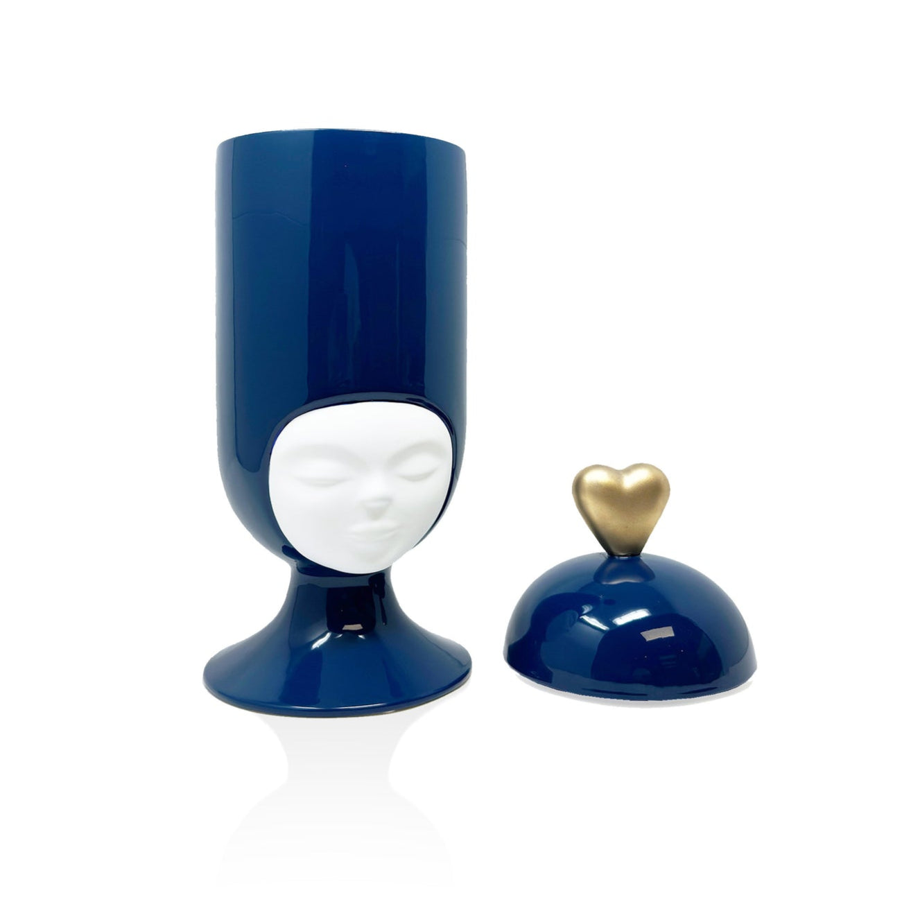 Clara Sister in Love Glossy Cobalt Blue & Satin White Face with Matte Gold Heart - Perfect for Valentine's Gifts, Anniversary Presents, and Romantic Home Decor
