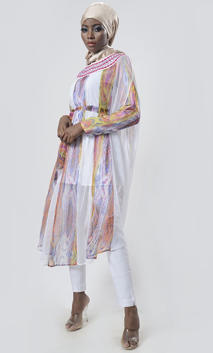 Exclusive Chiffon Printed Long Tunic for Women - Flowy Boho Blouse with Floral Design - Perfect for Casual Wear, Beach Cover-Up & Summer Outfits