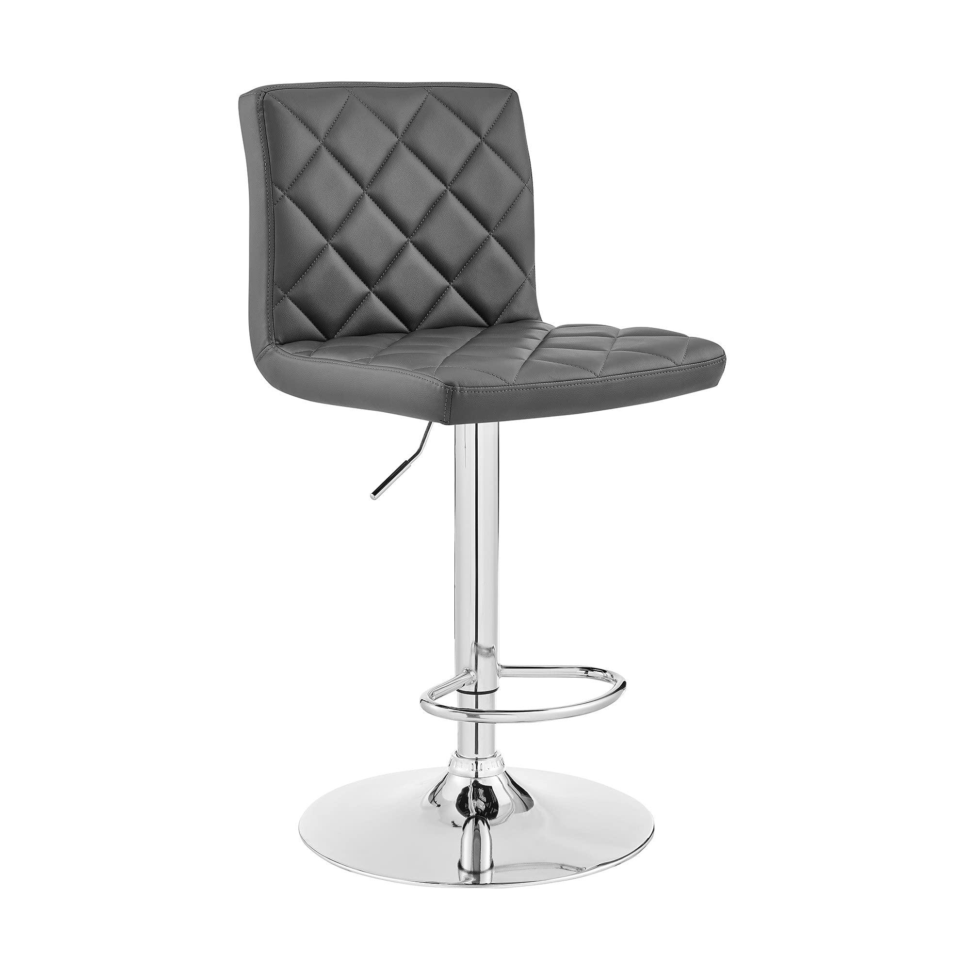 Benjara 20-Inch Metal and Leatherette Swivel Bar Stool - Gray and Silver - Modern Counter Height Stool for Kitchen Island, Bar, or Dining Room