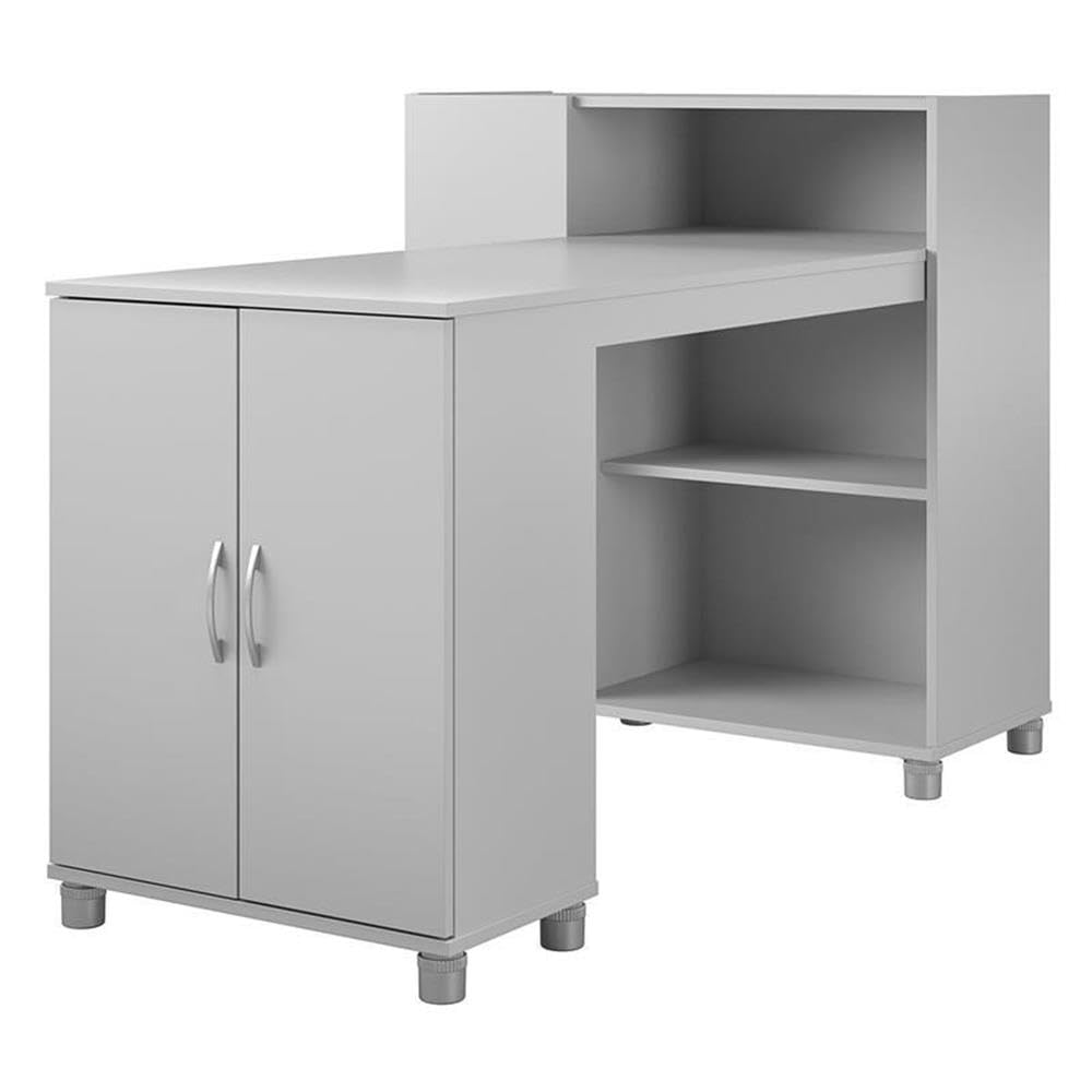 Pemberly Row Transitional Wood Hobby & Craft Desk with Storage Cabinet - Gray Home Office Desk for Artists, Writers & DIY Projects - Perfect for Small Spaces & Craft Rooms