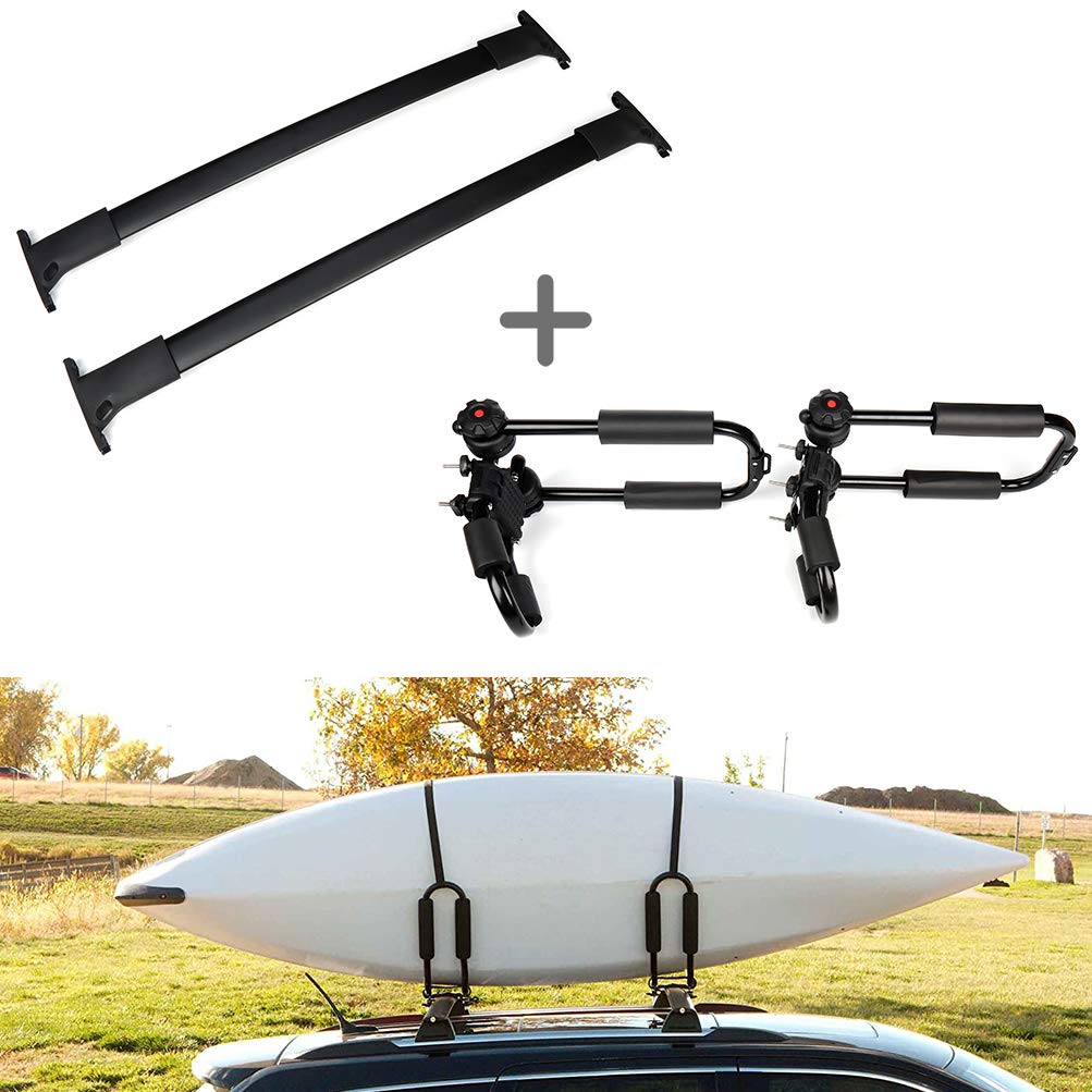 ECCPP Aluminum Roof Rack Cross Bars with J-Bar Kayak Carrier for 2013-2019 Ford Escape - Heavy Duty 2x Roof Rack + 2x Kayak Mounts for Outdoor Adventures, Camping & Water Sports