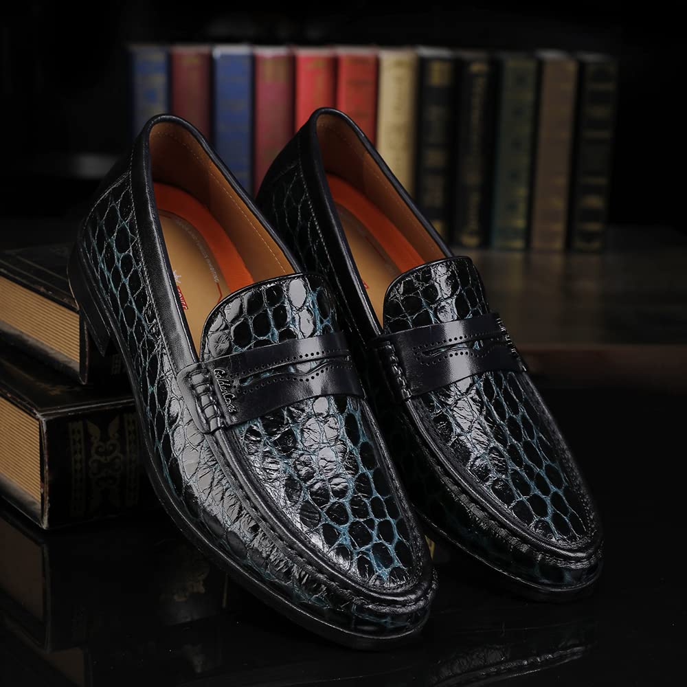 Premium Men's Leather Penny Loafers - Classic Crocodile Print Dress Shoes | Slip-On Comfort for Business, Office & Formal Occasions