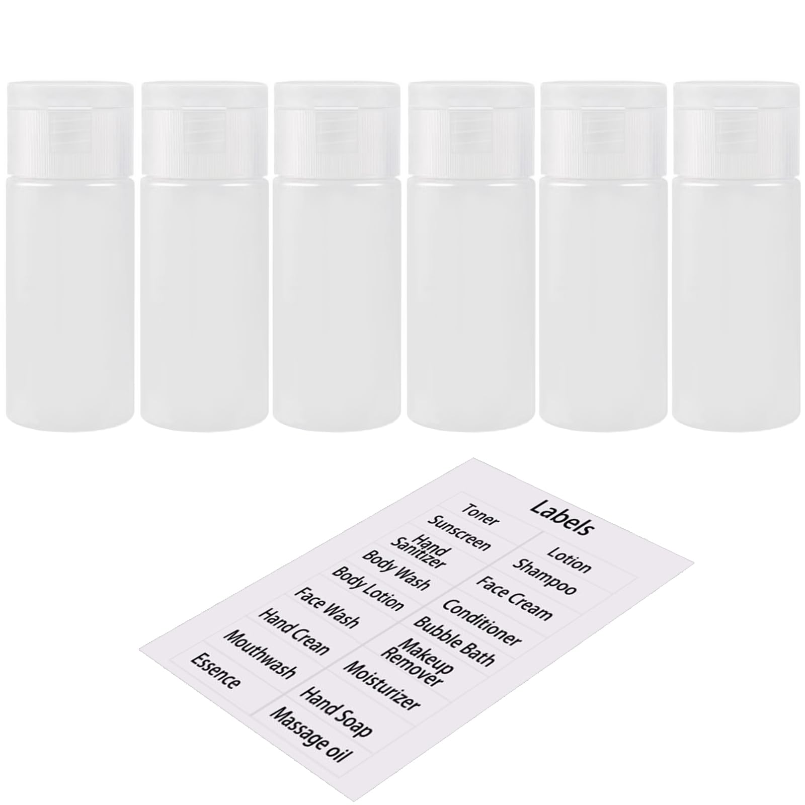 TSA Approved 1oz Leakproof Travel Bottles for Toiletries - 6 Pack Squeezable Refillable Plastic Containers with Labels | Perfect for Airplane Carry-On, Gym Essentials & Mini Beauty Products Storage