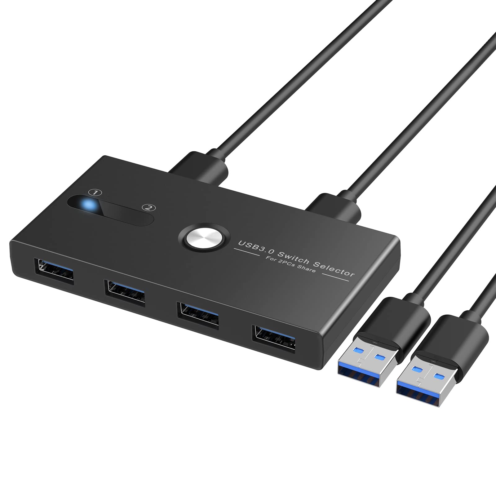 MYPIN USB 3.0 KVM Switch Selector - 2 Computer 4 Port USB Peripheral Switcher Box, 2 in 4 Out, One-Button Swapping for Keyboard Mouse Printer Scanner - Perfect for Home Office & Multi-Device Workspace (Black)