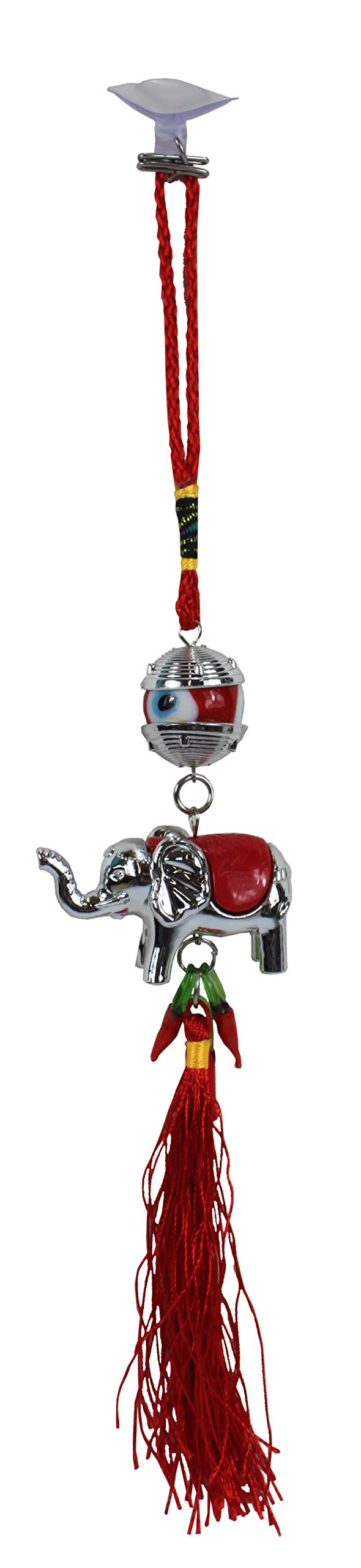 Evil Eye Elephant Charm with Red Tassel - Protection Amulet for Home Decor, Car Mirror, Purse & Gift Giving