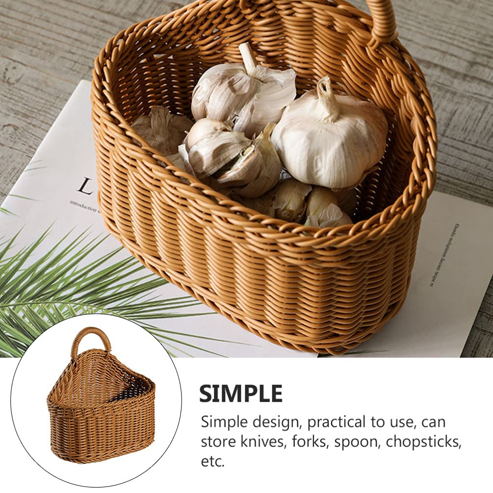 Cabilock Handwoven Woven Belly Basket - Plastic Cutlery Storage Organizer & Hanging Bin for Kitchen, Table, Cabinet, Pantry - Perfect for Forks, Spoons, Napkins & Serving Utensils (21x19cm) - Ideal for Dining Room Organization, Party Serving & Small Space Storage