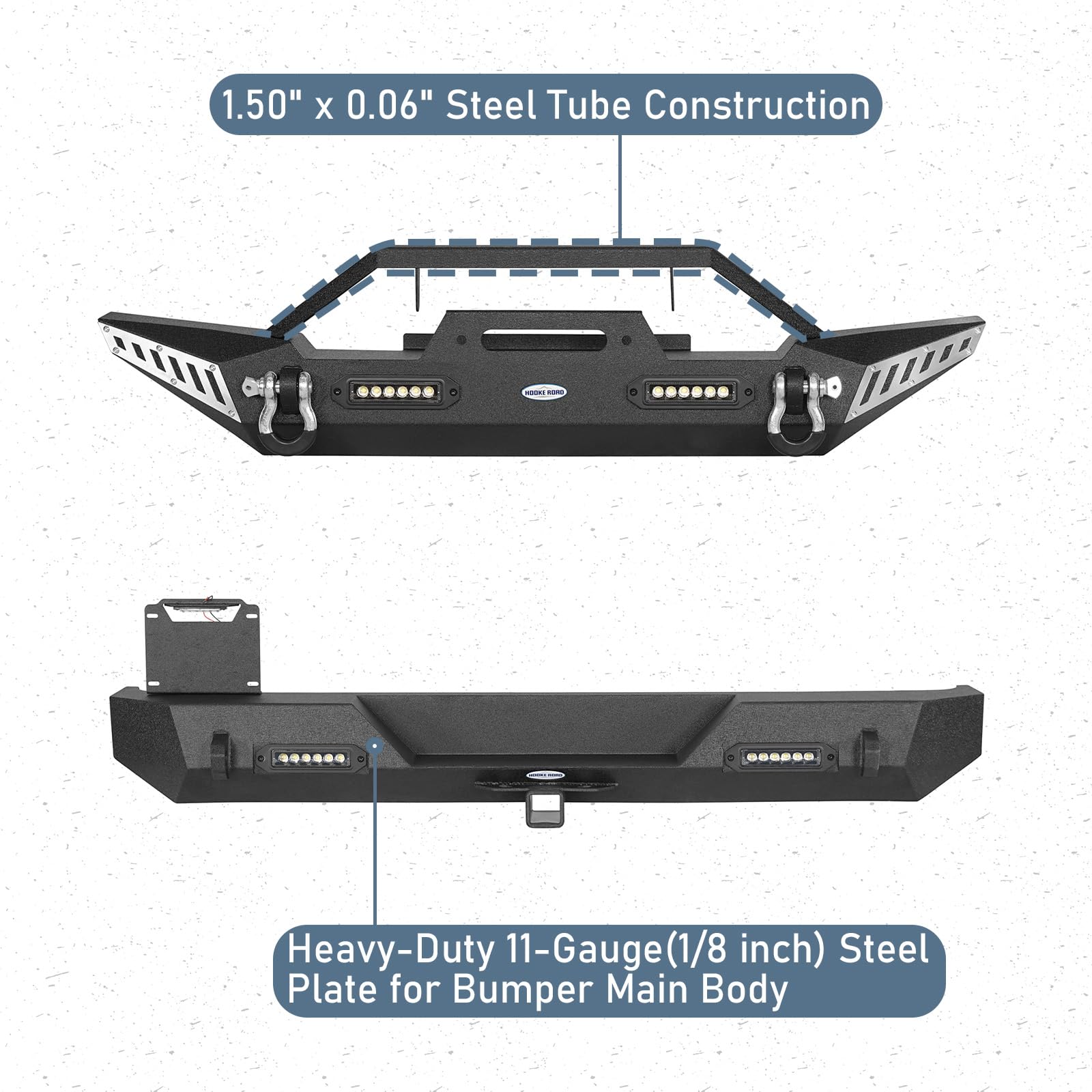 Hooke Road Jeep Wrangler TJ Front & Rear Bumper Combo with Winch Plate & Hitch Receiver for 1997-2006 TJ & Unlimited LJ Models - Off-Road Protection & Towing Solution for Adventure Enthusiasts