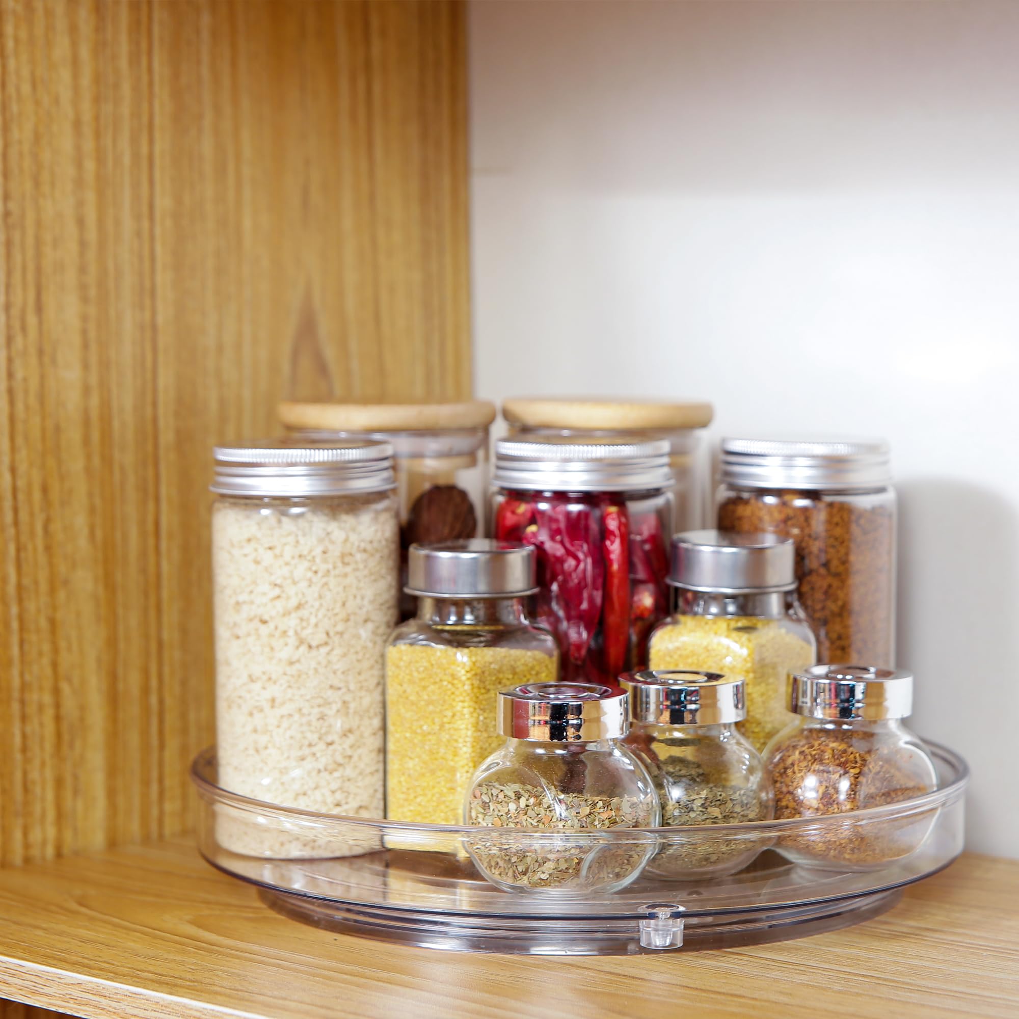 2 Pack 9.25 Inch Clear Lazy Susan Turntable Organizer - Spice Rack, Pantry Storage, Cabinet & Vanity Organizer for Kitchen, Bathroom, Jewelry | Durable Rotating Shelf for Condiments, Makeup & Home Organization