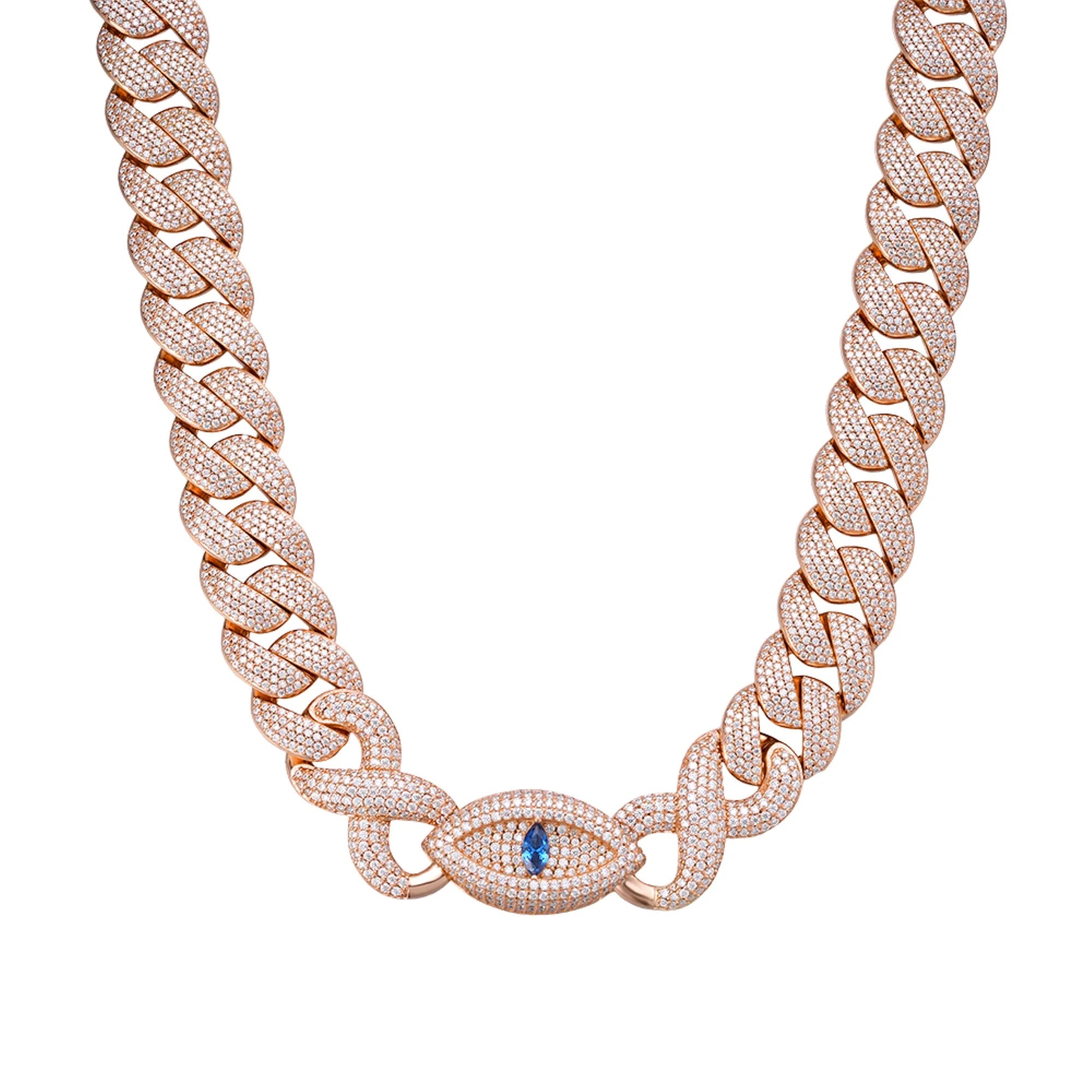 Evil Eye Cuban Link Necklace - 18mm 925 Sterling Silver Rose Gold Chain for Women, Protection Jewelry Gift for Her - Perfect for Everyday Wear, Parties & Spiritual Healing
