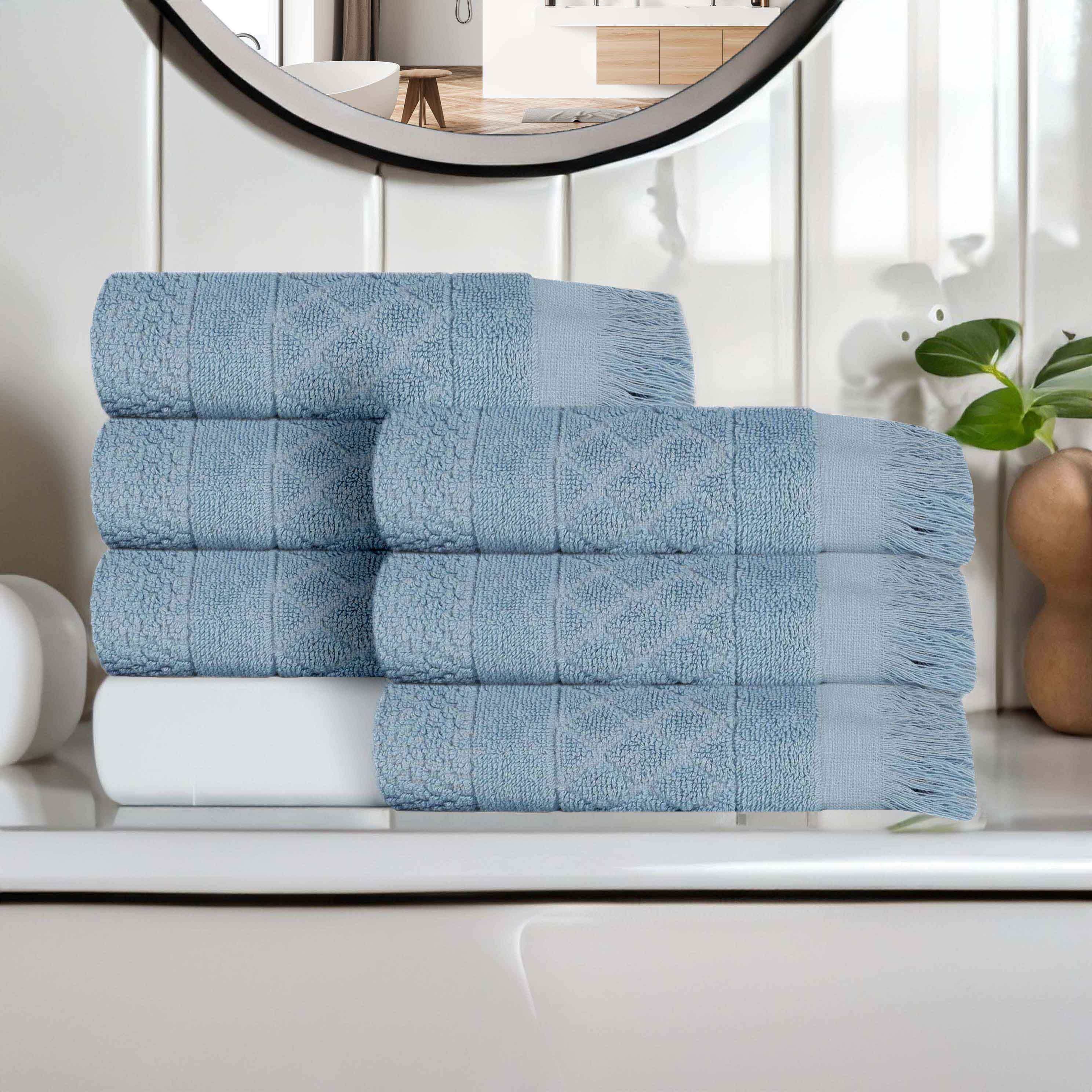 Premium Rolla Cotton Geometric Jacquard Plush Absorbent Hand Towels - Set of 6 Soft Bathroom & Kitchen Towels for Guest Bath, Spa, Gym & Luxury Home Decor