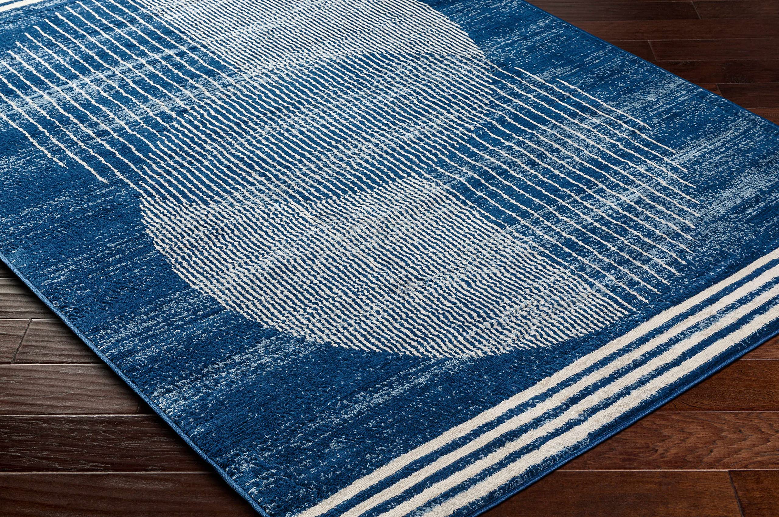Modern Hauteloom Gent Area Rug for Living Room & Bedroom - Silver & Blue - 7'10