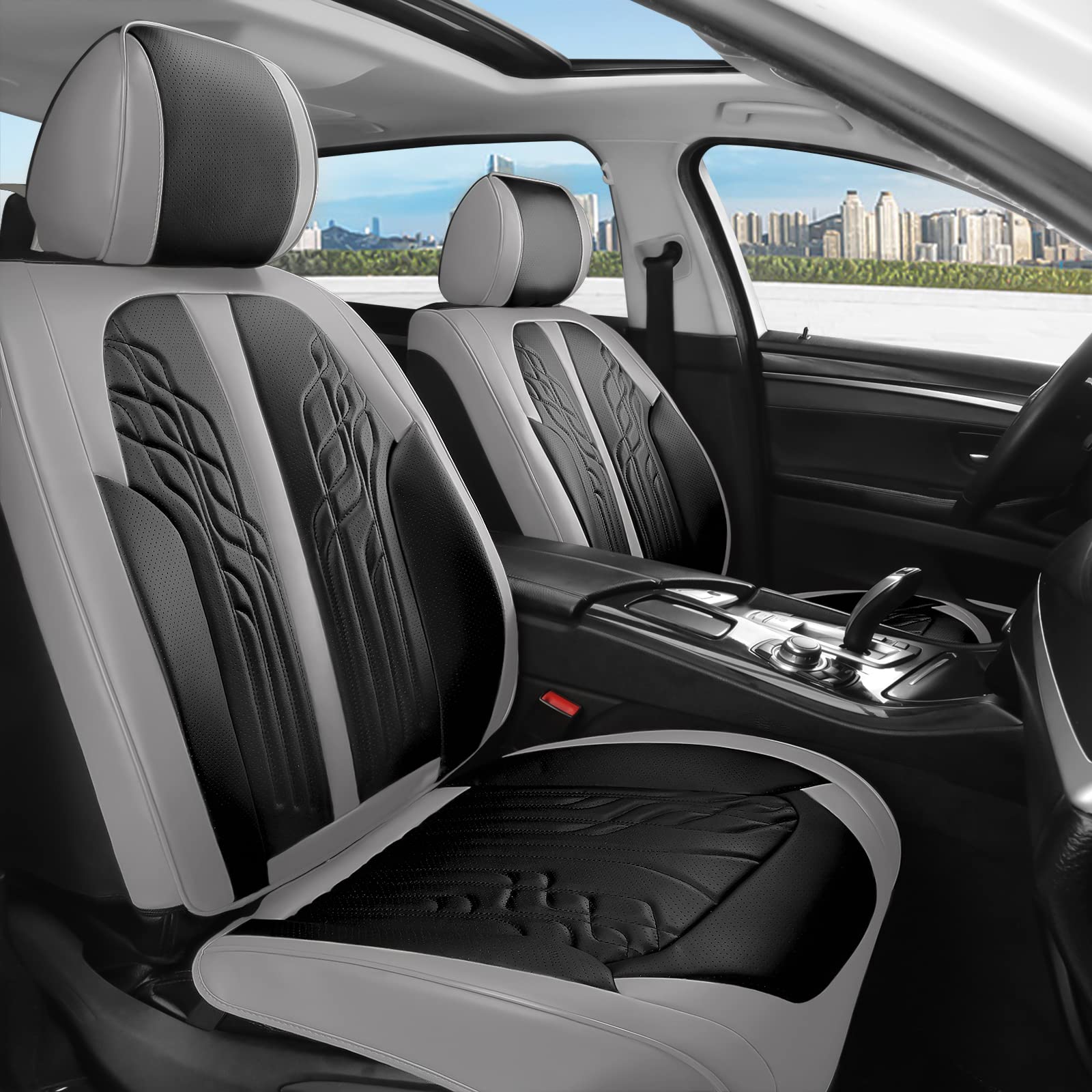 Premium TTMiku Car Seat Covers - Waterproof Nappa Leather 2-Piece Front Seat Protectors for Sedan, SUV & Truck - Non-Slip Vehicle Accessories (Gray) - Perfect for Daily Commute, Road Trips & Pet Protection