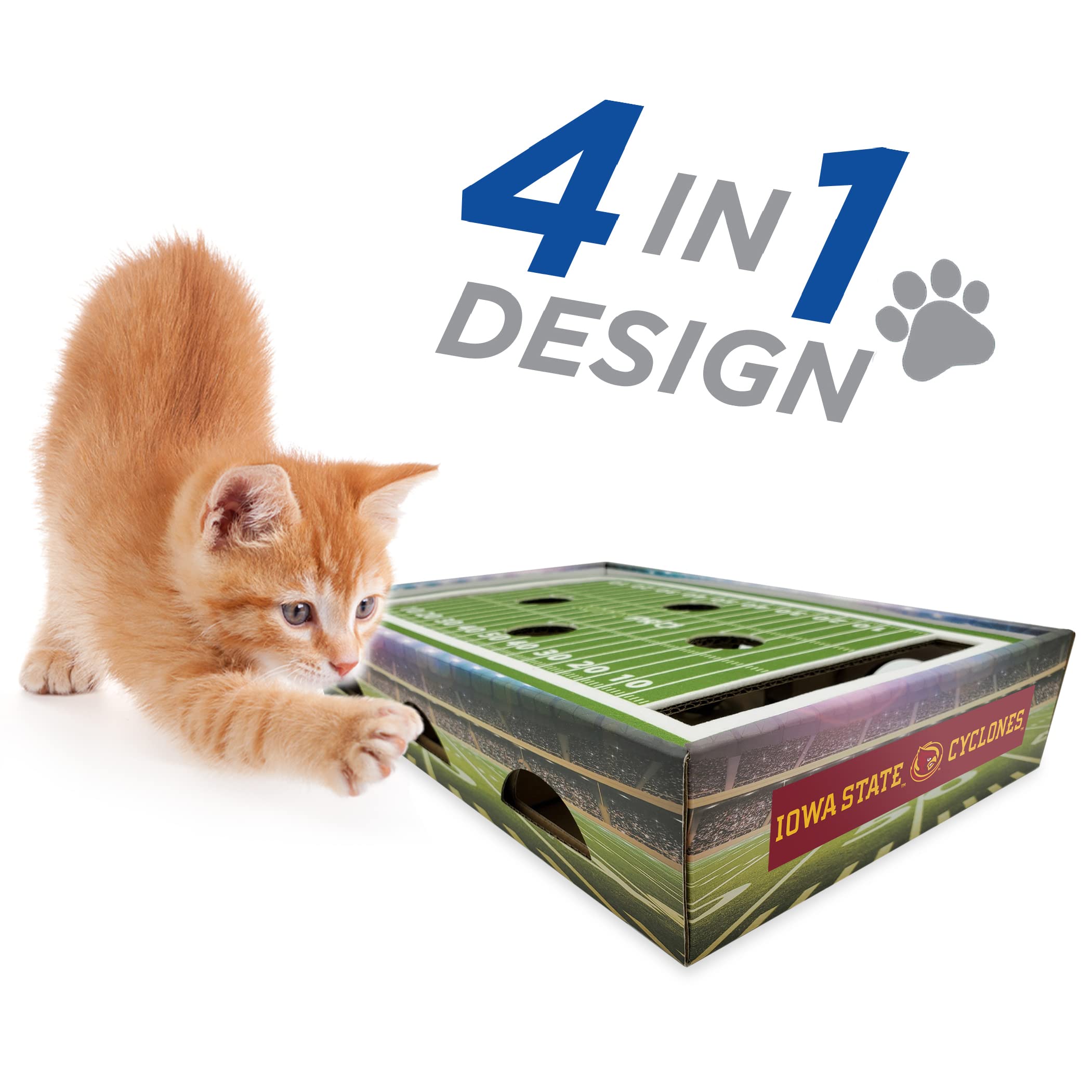 NCAA Iowa State Cat Scratcher Box - Football Field Designed Cat Toy & Lounge for Indoor Play, Game Day Fun, and Stress Relief - Perfect for Kittens and Adult Cats