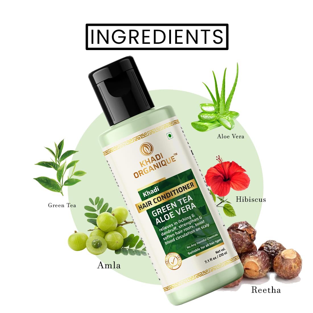 Organic Green Tea & Aloe Vera Hair Conditioner - Softens Hair Roots, Controls Dandruff - Paraben Free, Sulfate Free, SLS Free - 210ml - Perfect for Dry, Damaged Hair & Scalp Care