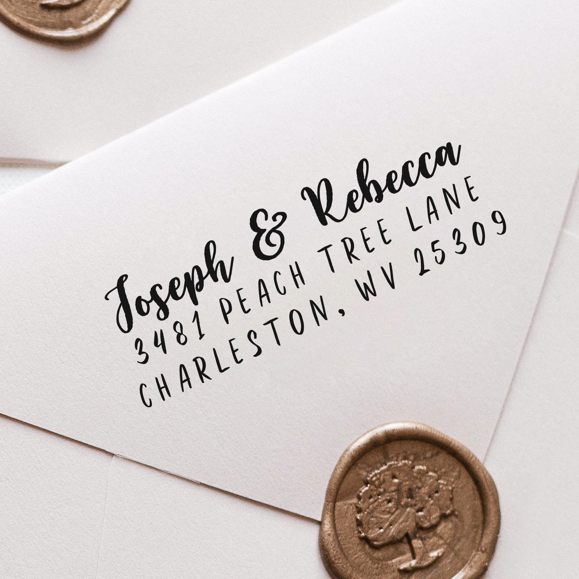 Personalized Self-Inking Return Address Stamp - Custom Joseph & Rebecca Address Stamp for Wedding Invitations, Envelopes & Mailings