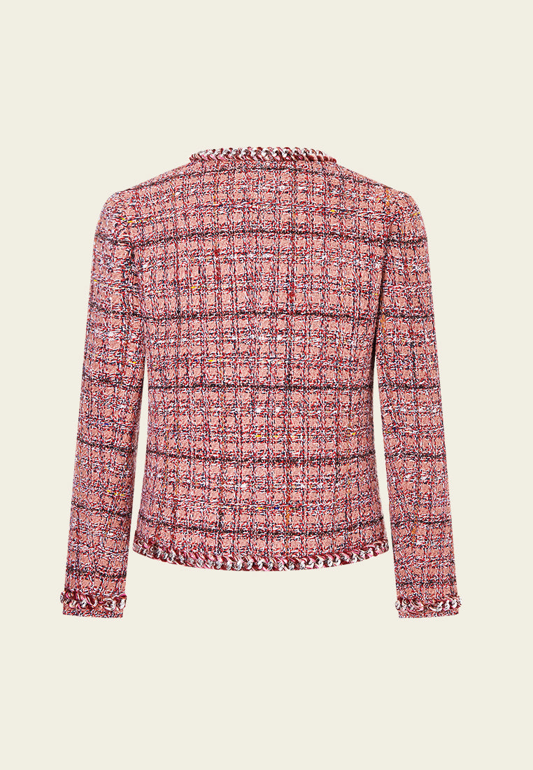 Stylish Checked Braid Trim Patch Pocket Tweed Jacket for Women - Perfect for Office Wear, Fall Outfits & Casual Chic Looks
