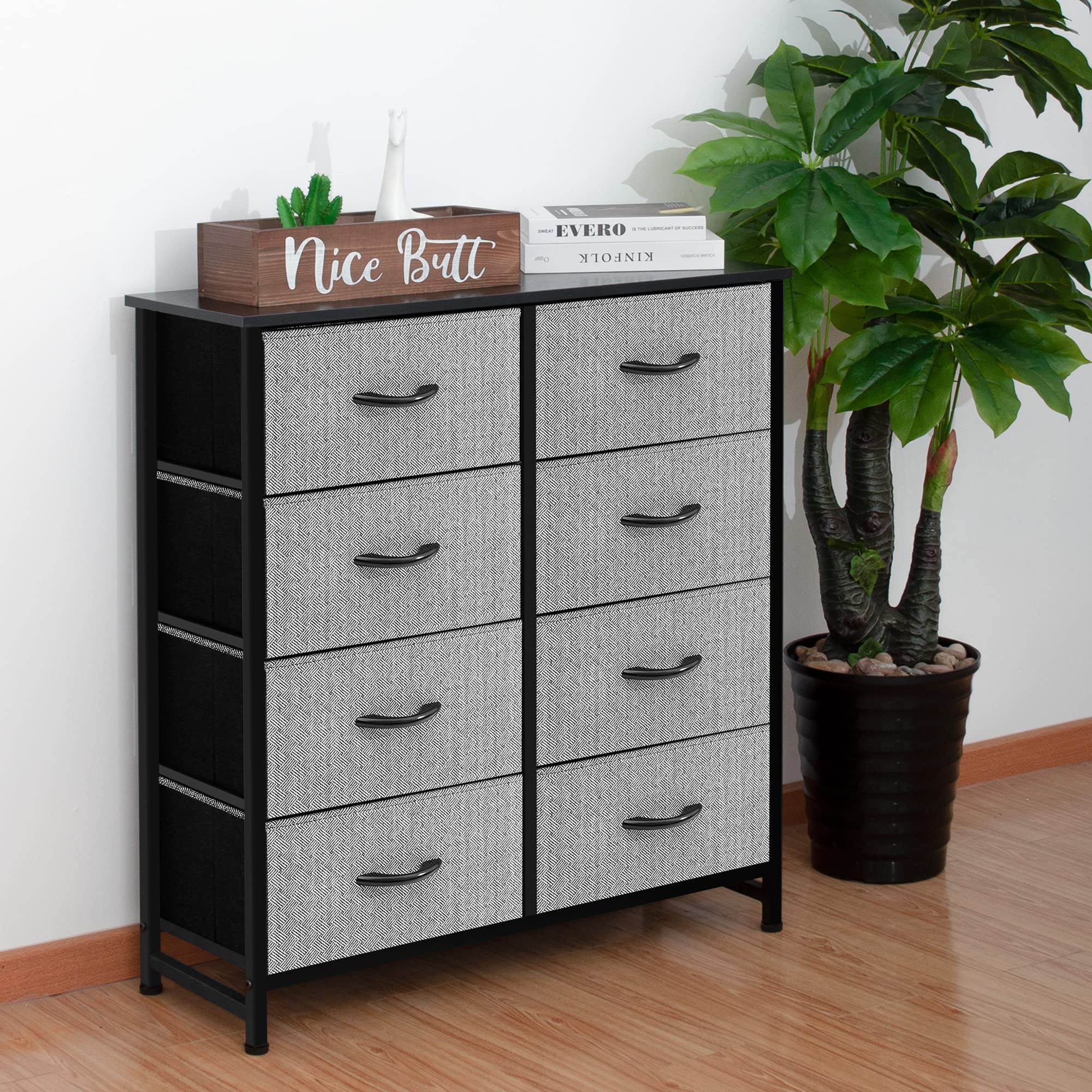 AZL1 Life Concept 8-Drawer Storage Dresser - Tall Standing Organizer with Removable Fabric Bins for Bedroom, Office & Closet - Grey & Black (Perfect for Small Space Organization & Home Decor)