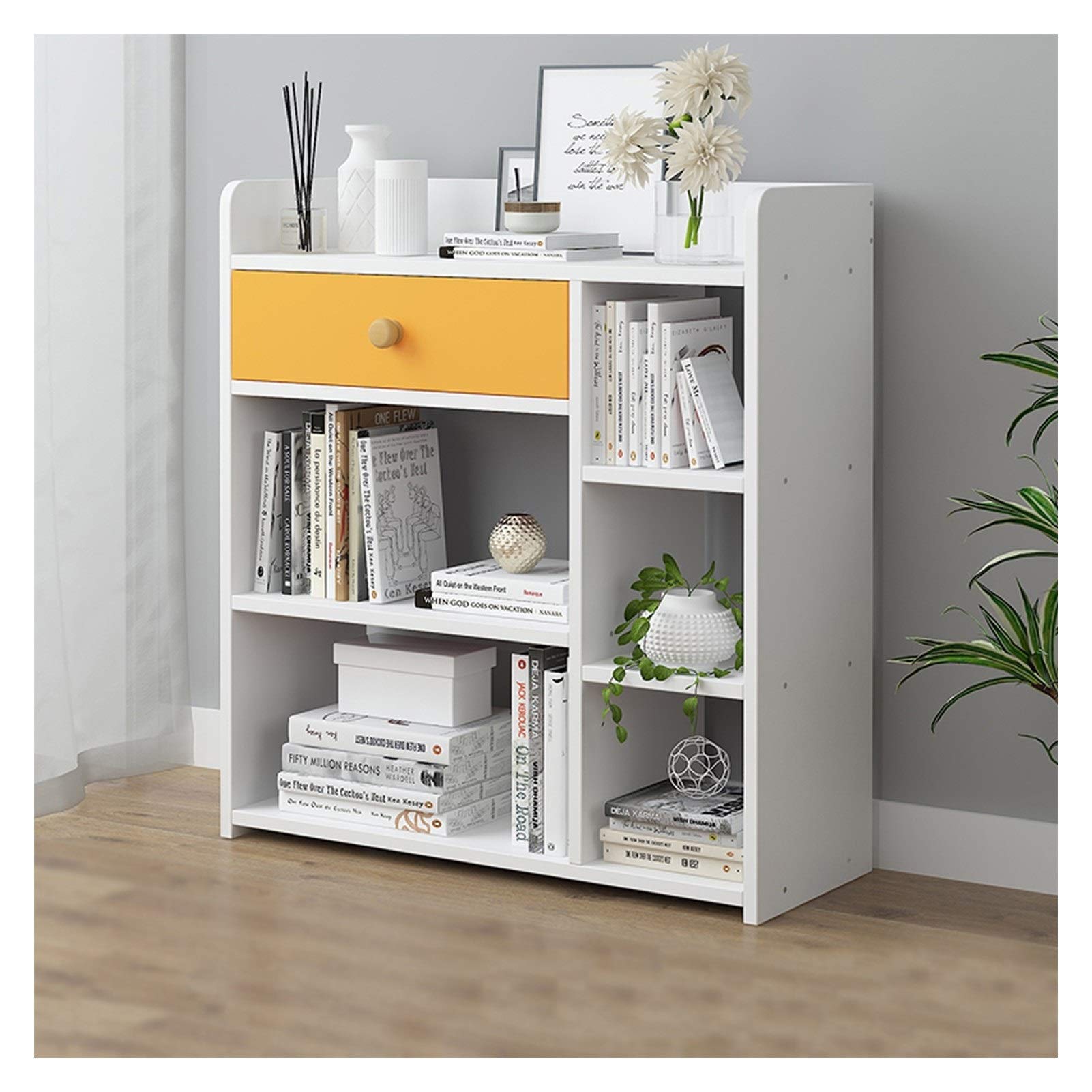 3-Tier Bookcase with Drawer - Floor Standing Bookshelf for Living Room, Home & Office - Storage Shelf for Books, CDs, Movies - Natural Wood Finish - Perfect for Small Spaces & Home Organization