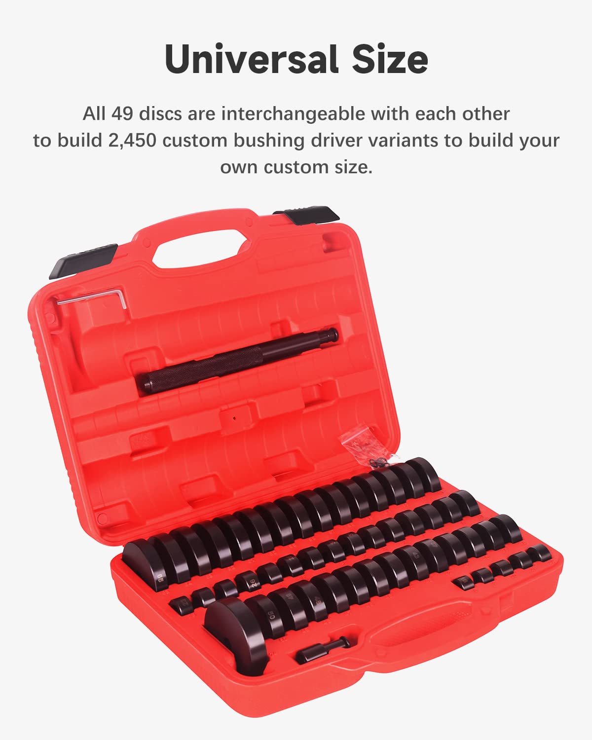 52-in-1 Custom Bushing Driver Tool Set - 52PCS Transmission, Wheel, Axle Bearing Race Seal Installer & Remover - Professional Press Tool Kit for Bush Removal & Bearing Installation - Perfect for Auto Repair Shops & DIY Mechanics