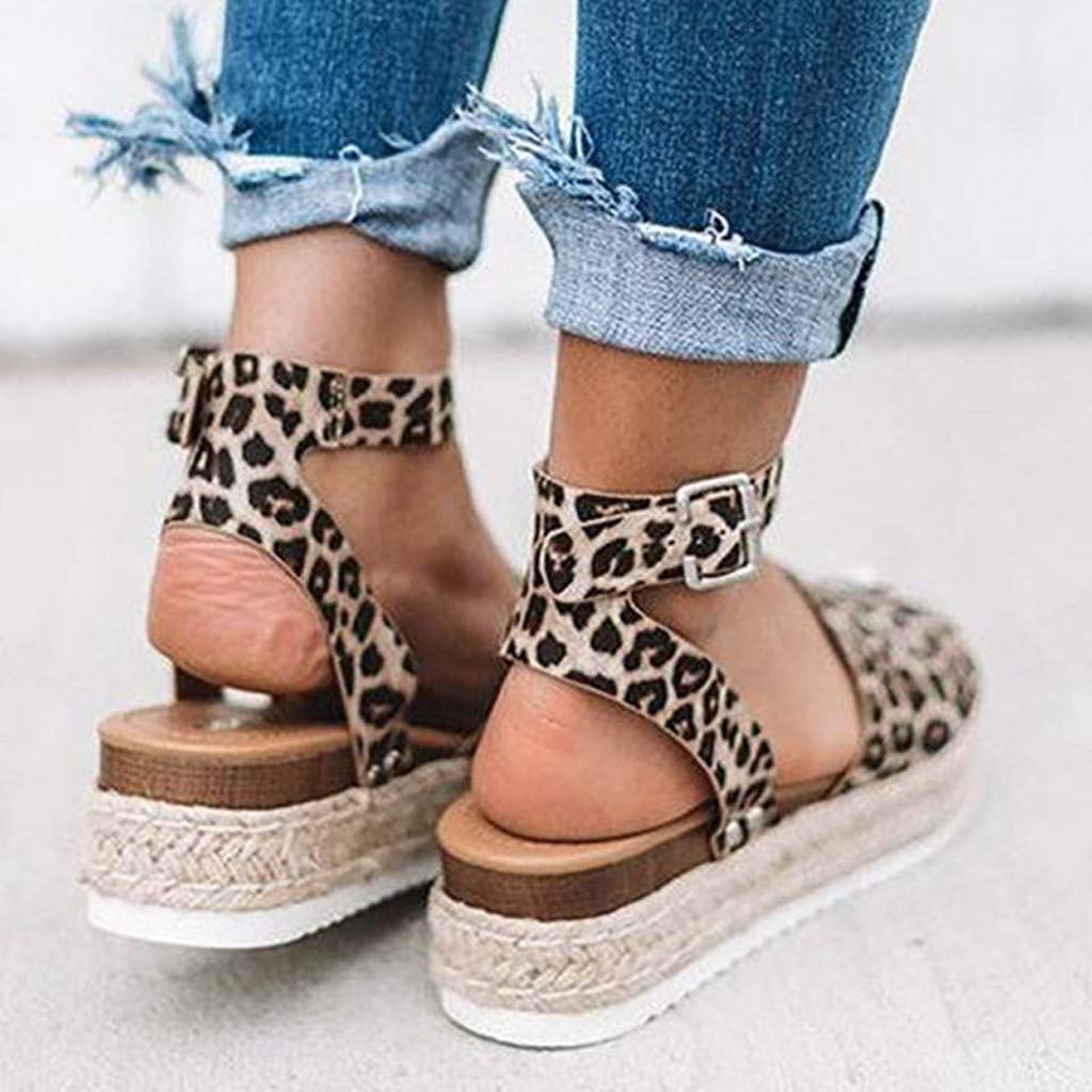 Women's Wide Width Wedge Sandals with Ankle Buckle - 2020 Fashion Summer Beach Sandals, Open Toe Espadrille Platform Shoes for Casual Wear, Vacation & Outdoor Activities