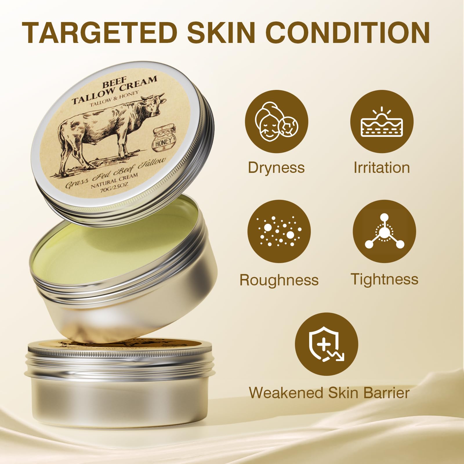 Grass-Fed Beef Tallow Balm with Honey - Natural Face & Body Moisturizer for Dry Skin Care
