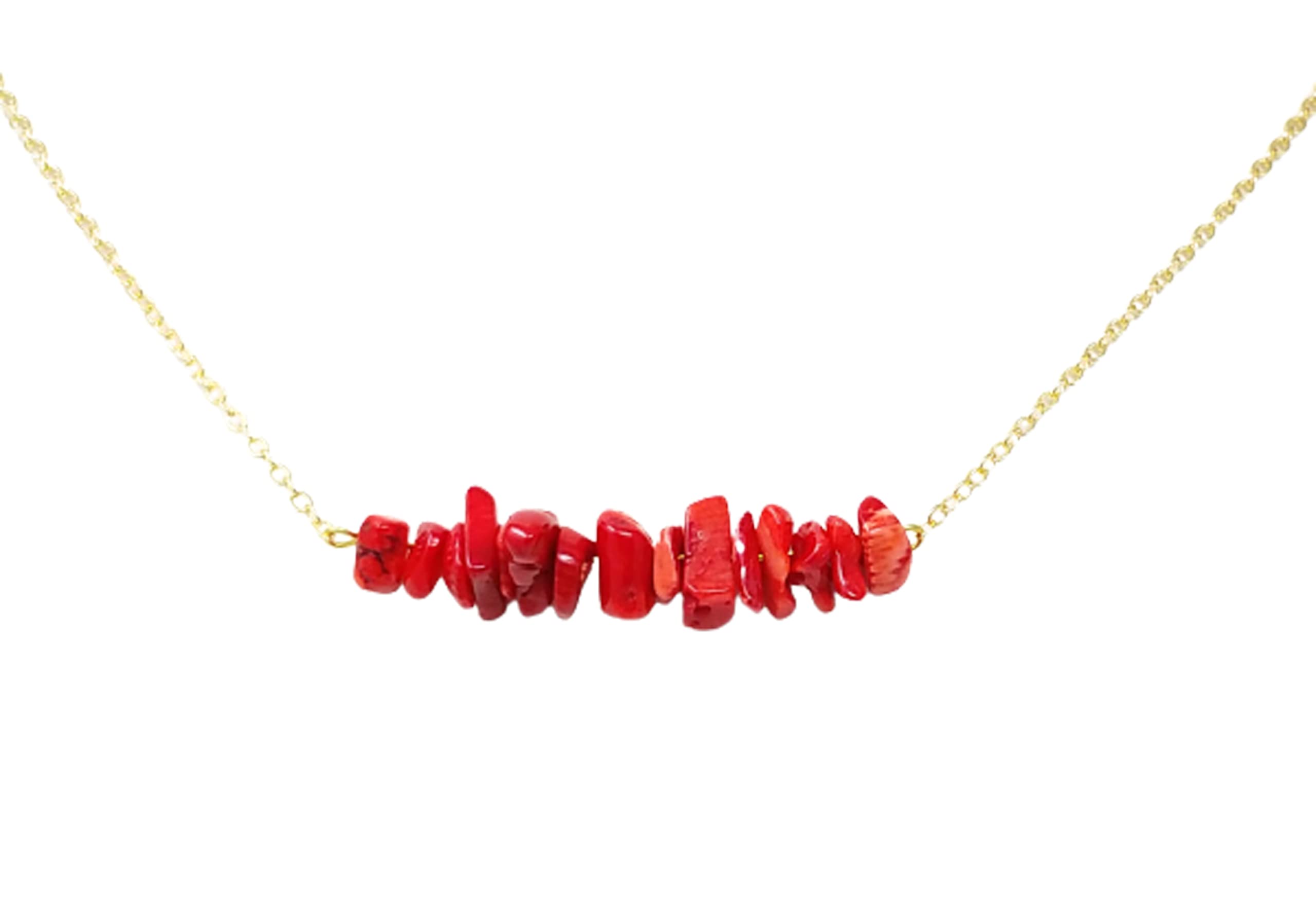 Red Coral Chip Bar Necklace - Natural Gemstone Jewelry for Women, Boho Chic Layering Necklace | Perfect for Beach Vacations, Summer Outfits & Boho Fashion