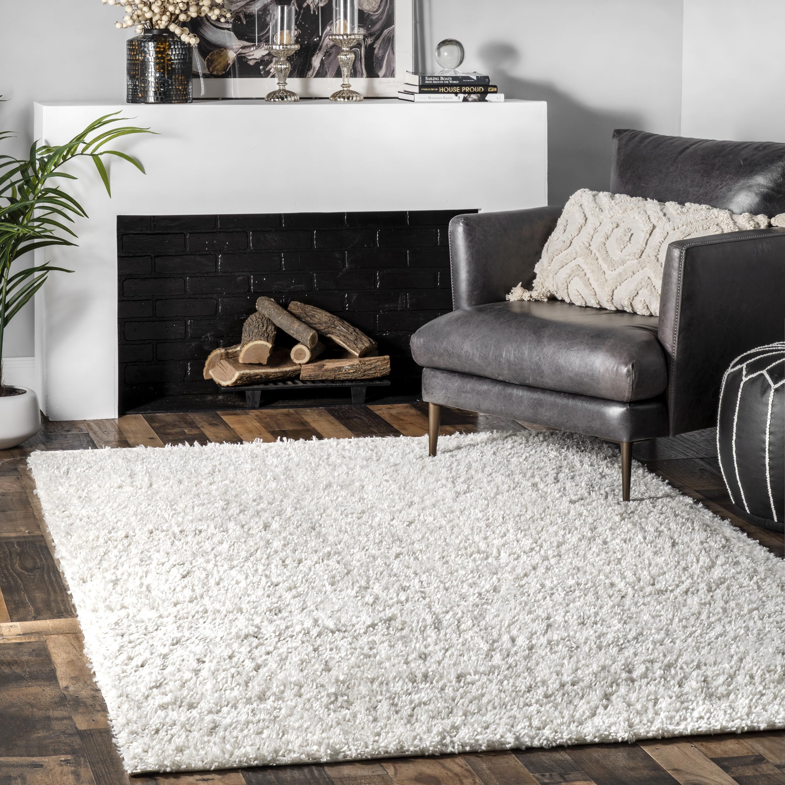 nuLOOM Kara Solid Shag Area Rug - 6'x6' Square Soft Plush Ivory Shag Rug for Living Room, Bedroom, Dining Room & Nursery | Cozy Home Decor, Perfect for Family Gatherings & Relaxation