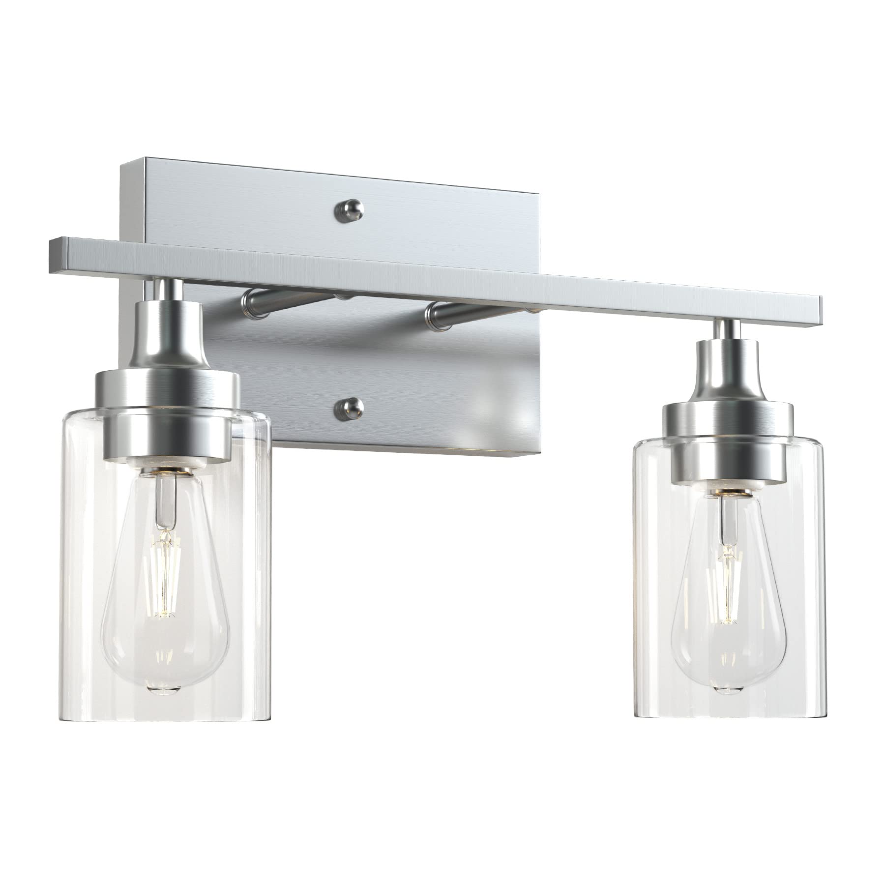 VONLUCE Modern 2-Light Bathroom Vanity Lighting Fixture - Clear Ribbed Glass Shades, Nickel Finish Wall Sconce for Mirror Illumination | Perfect for Bathroom, Powder Room & Dressing Area Makeup Lighting