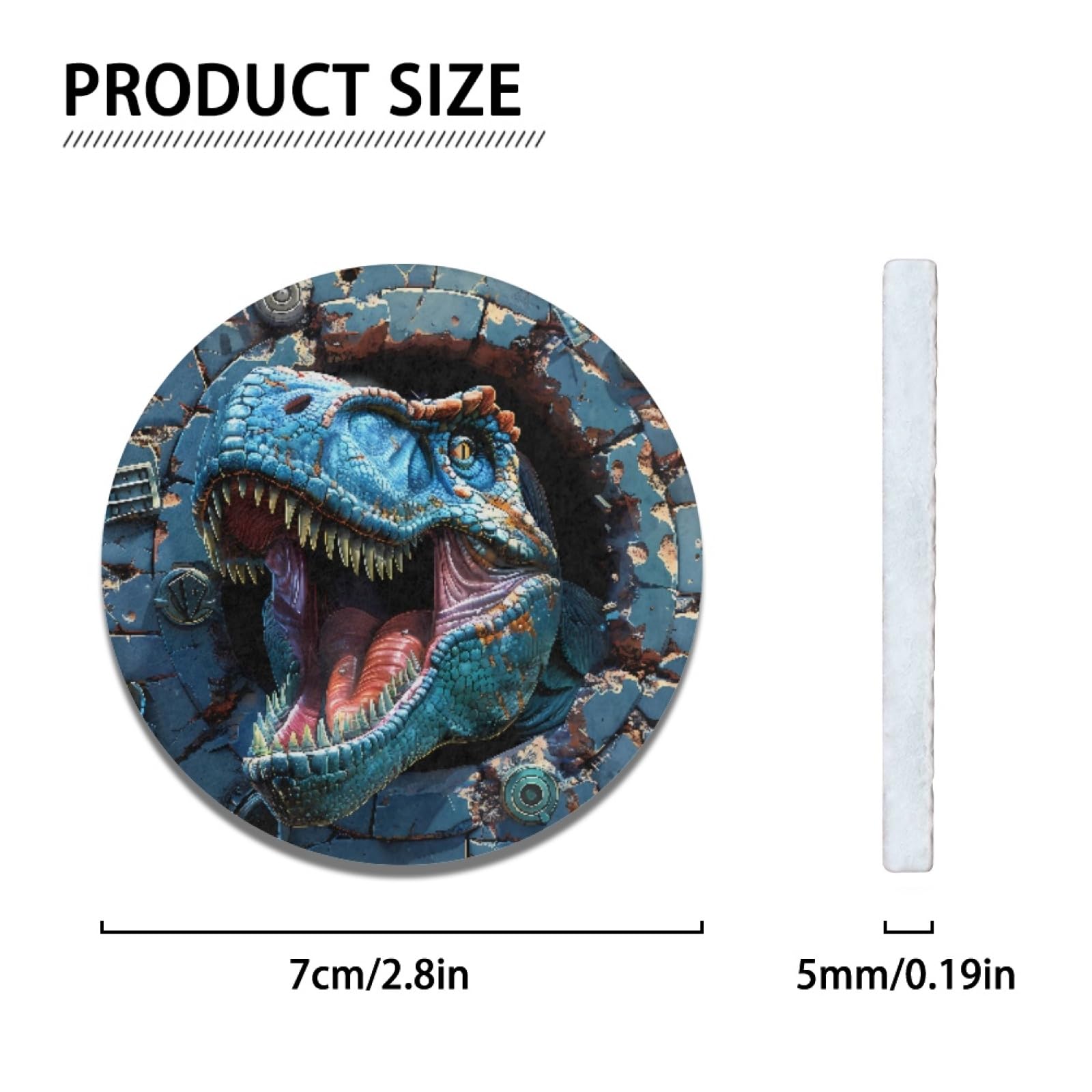 AFPANQZ 3D Dinosaur Car Coasters for Cup Holders - Absorbent Felt+Rubber Coasters Set of 2, 2.75