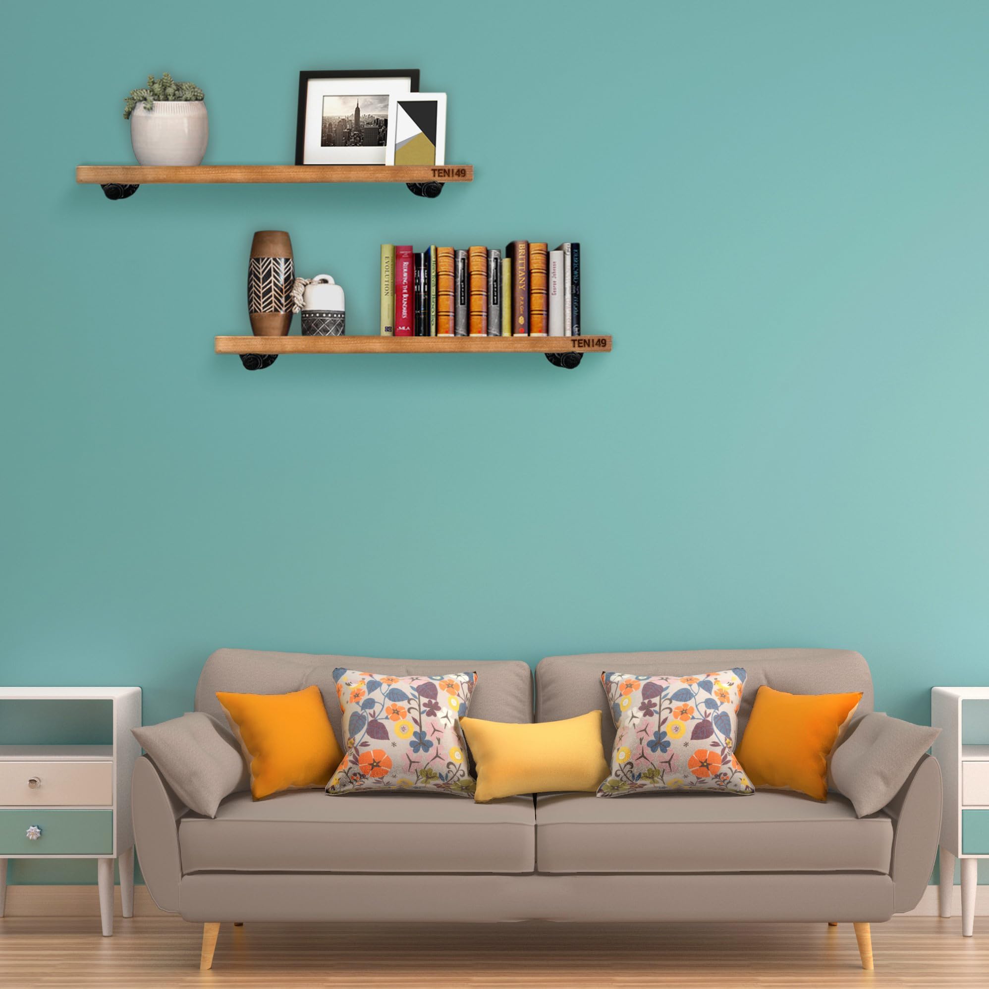 Industrial Pipe Wood Wall Shelf - 24