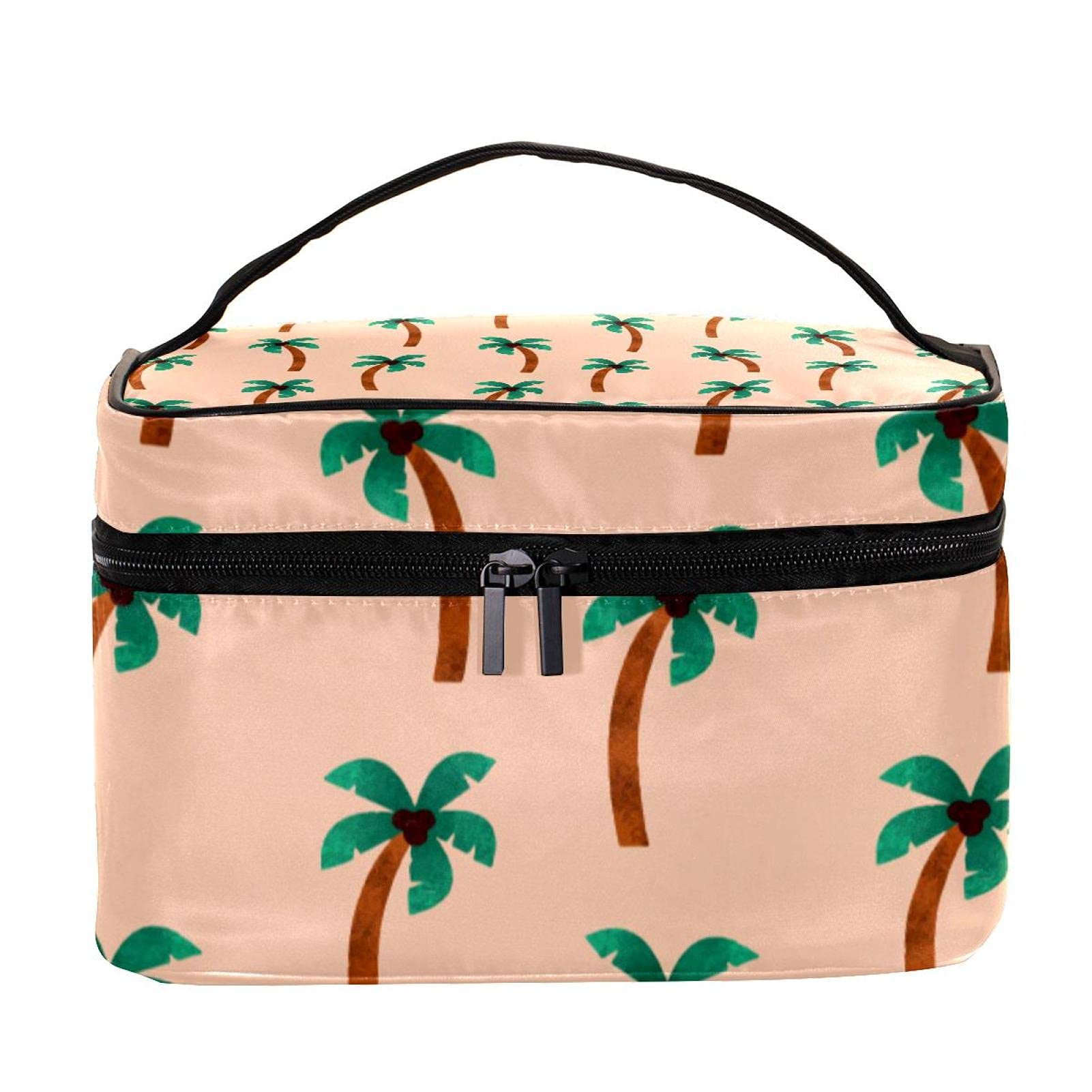 Large Summer Palm Tree Travel Makeup Bag - Waterproof Cosmetic Organizer with Zipper for Women & Girls | Perfect for Beach Vacation, Gym Essentials & Toiletry Storage