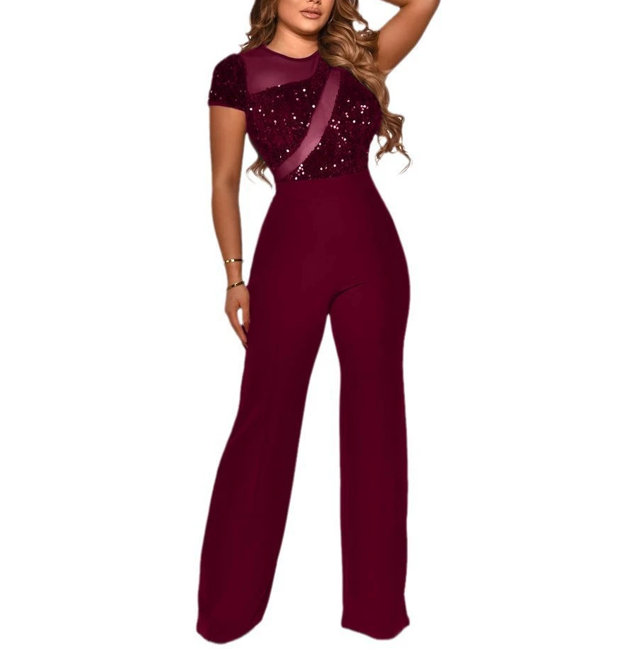 Sparkly Sequined Short Sleeve Jumpsuit for Women - Party Outfit, Club Wear & Evening Dress - Perfect for Night Out, Wedding Guest & Special Occasions