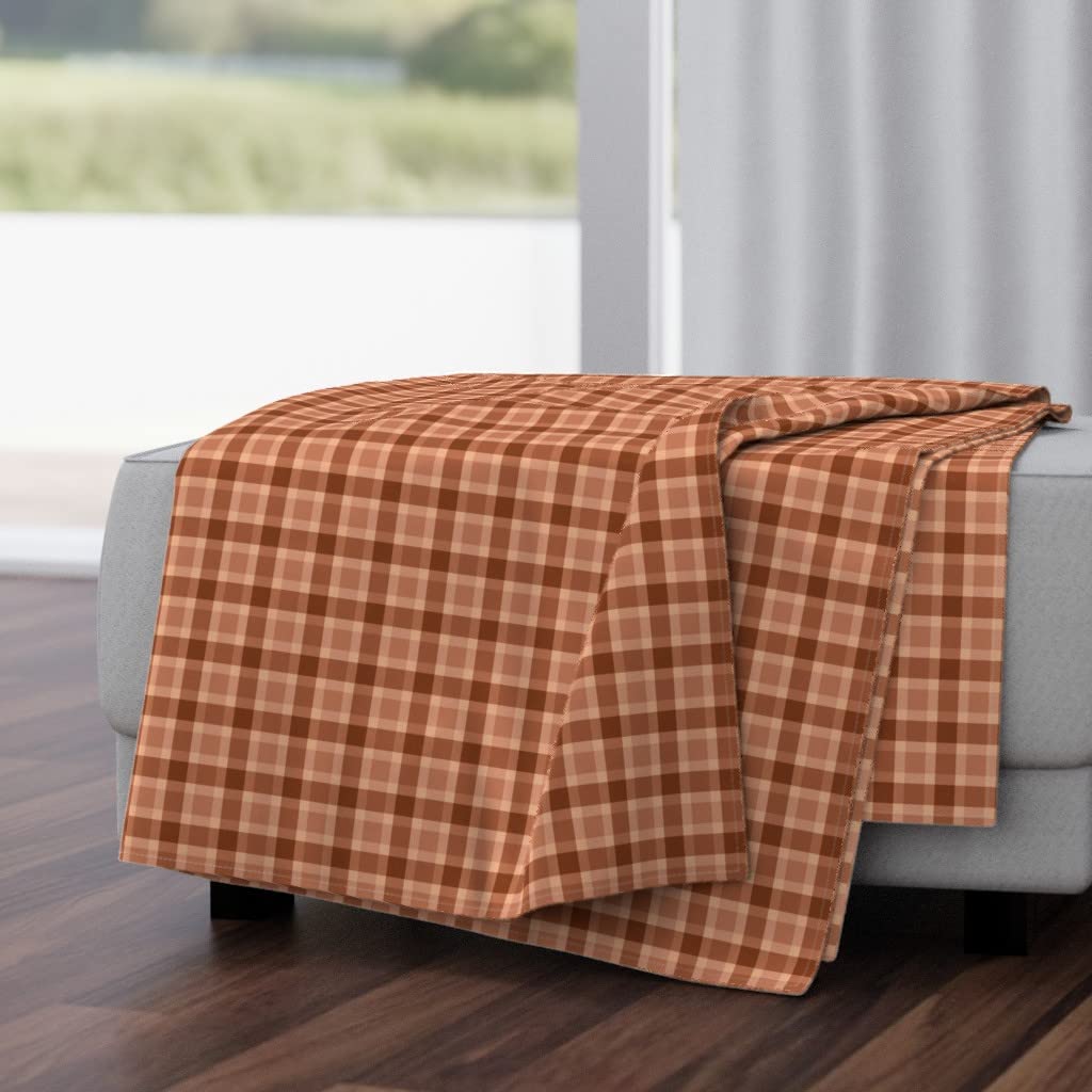 Luxe Velvet Throw Blanket 50x70 Inches - Retro Gingham Plaid Brown Abstract Art Deco Check Mid Century Design | Soft Cozy Blanket for Couch, Bed & Home Decor