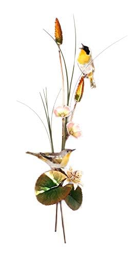 Bovano Yellow Throated Warblers with Cattails Wall Sculpture - Handcrafted Metal Art for Home & Office Decor - Perfect for Living Room, Bedroom or Gift
