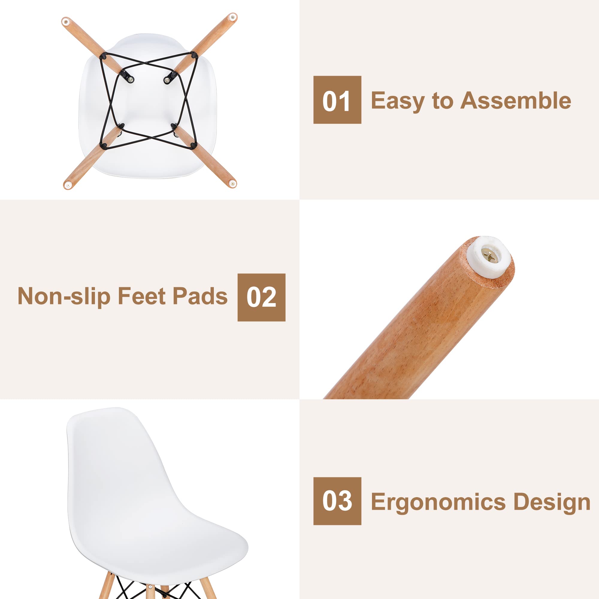 ZENY Modern Dining Chair Set of 4 - Mid Century DSW Style Wooden Leg Chairs | Plastic Shell Lounge Side Chairs for Kitchen, Dining Room, Bedroom & Living Room | Perfect for Home Decor, Restaurant, Cafe & Office Use