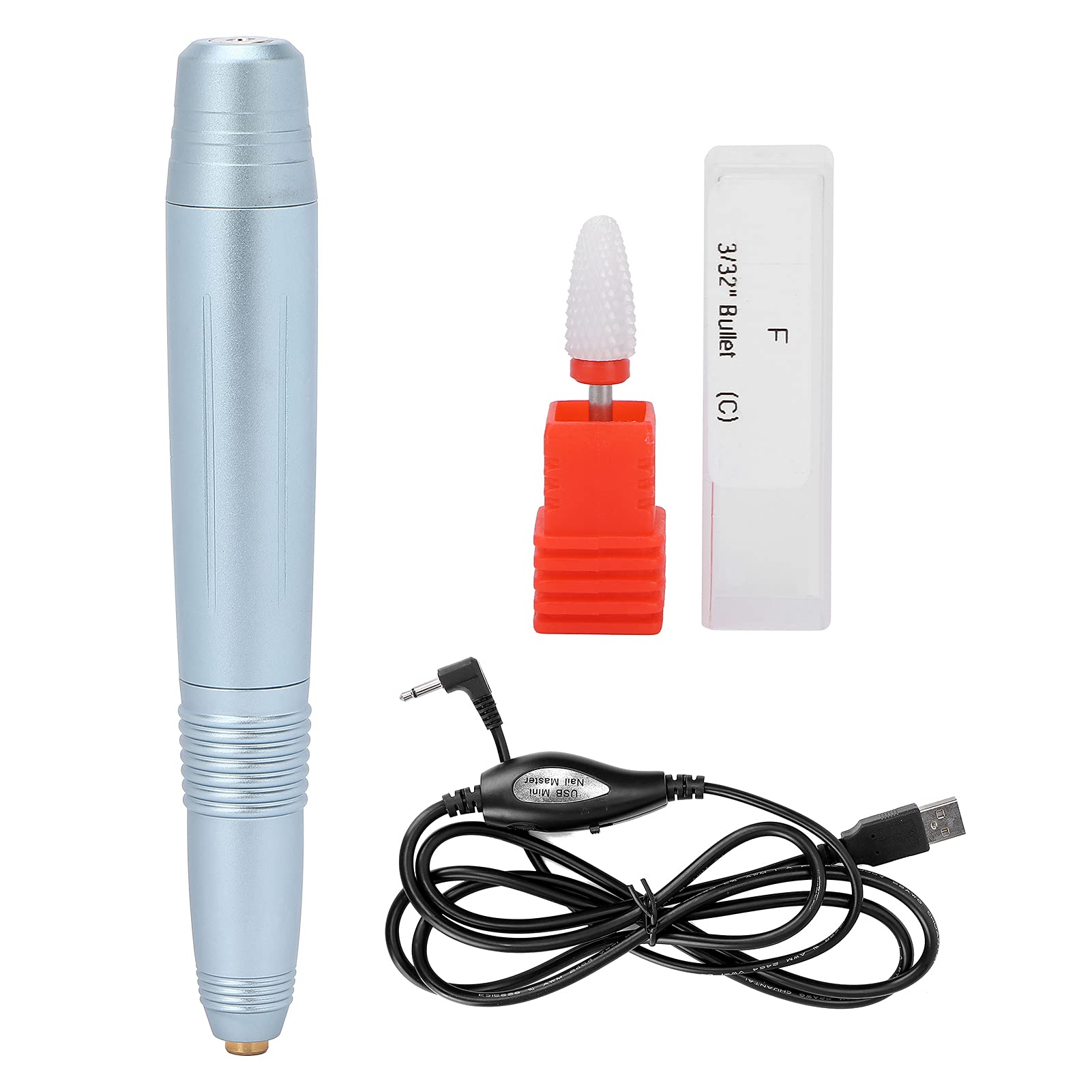 Professional USB Powered Nail Drill Kit - Portable Manicure & Pedicure Machine with Non-Slip Handle & 6 Polishing Bits - Perfect for Home Nail Care & Salon Professionals